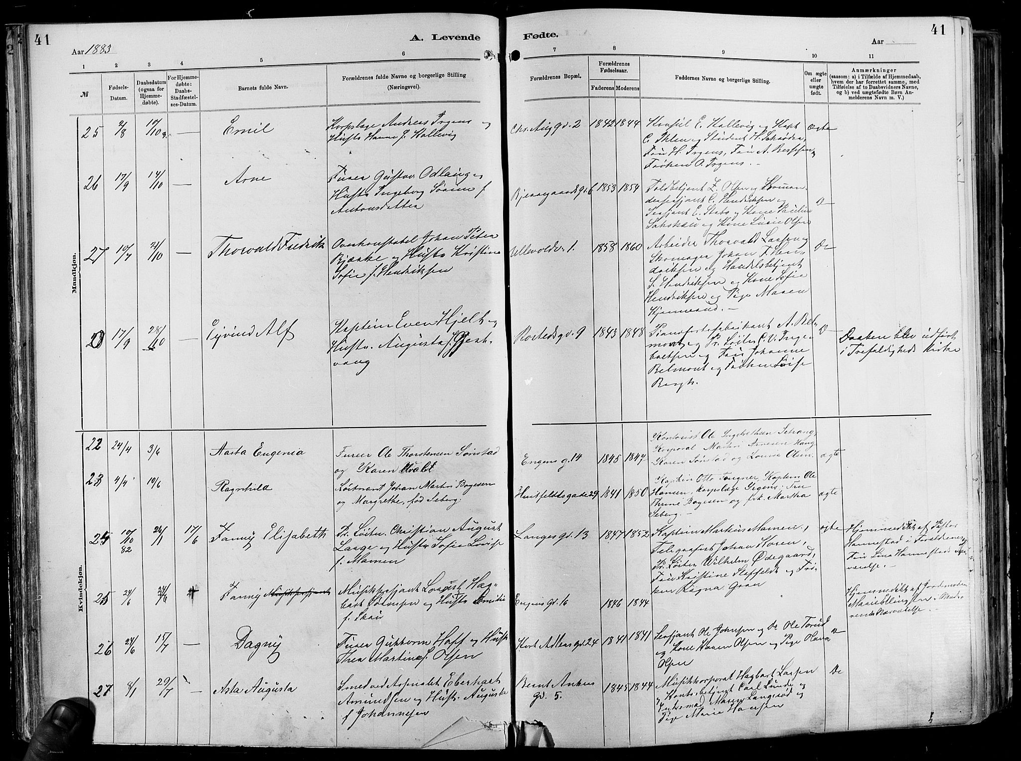 Garnisonsmenigheten Kirkebøker, AV/SAO-A-10846/F/Fa/L0012: Parish register (official) no. 12, 1880-1893, p. 41