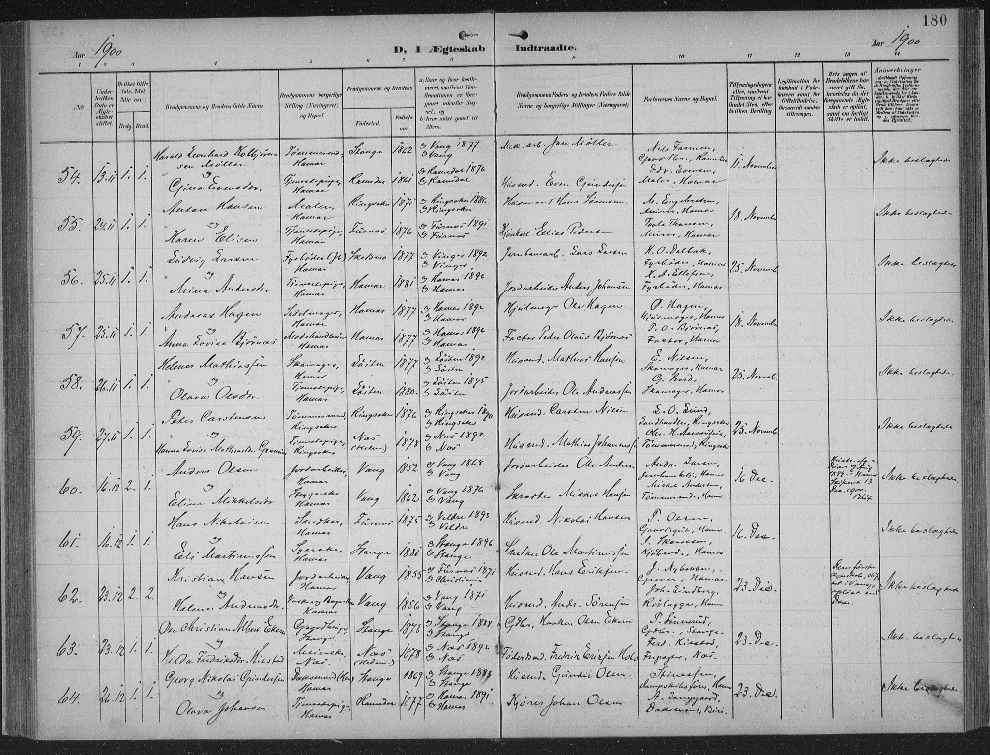 Hamar prestekontor, AV/SAH-DOMPH-002/H/Ha/Haa/L0001: Parish register (official) no. 1, 1900-1914, p. 180