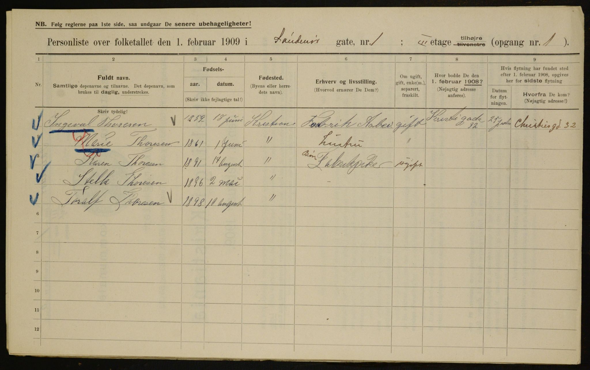 OBA, Municipal Census 1909 for Kristiania, 1909, p. 94707