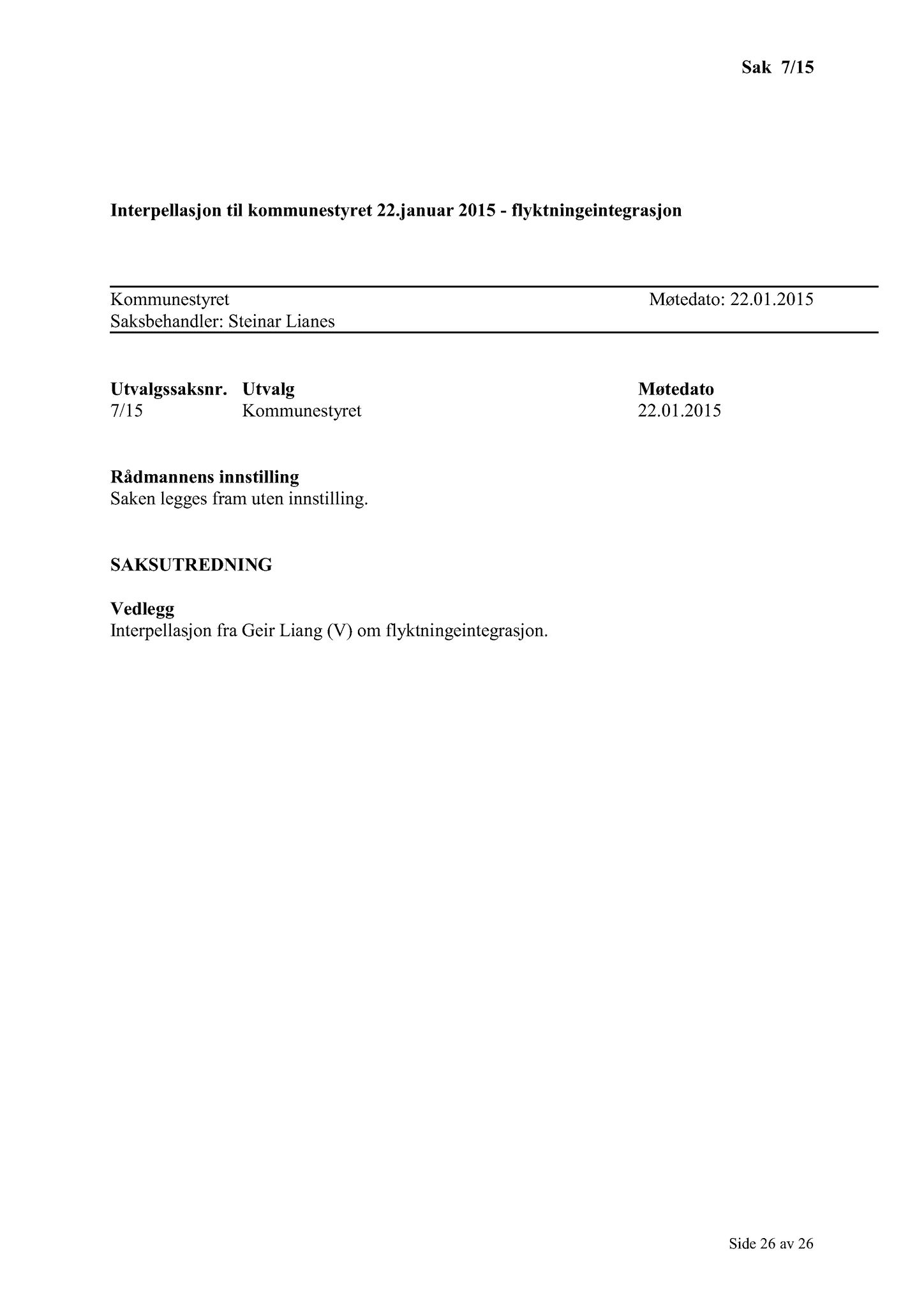 Klæbu Kommune, TRKO/KK/01-KS/L008: Kommunestyret - Møtedokumenter, 2015, p. 26