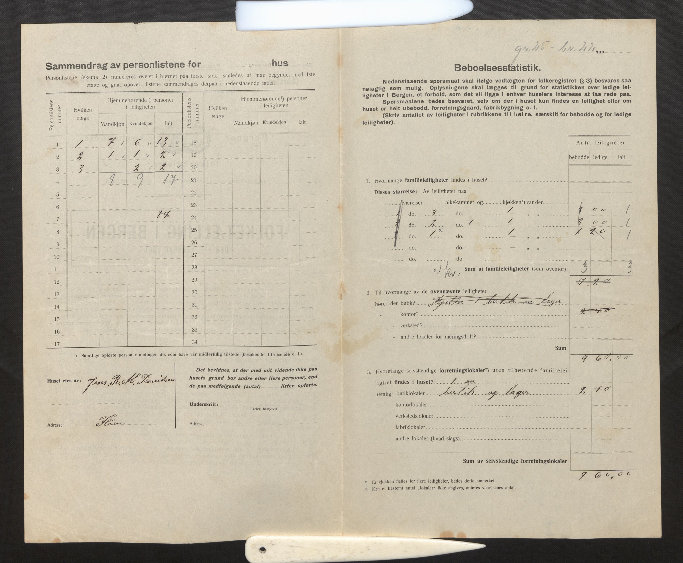 SAB, Municipal Census 1917 for Bergen, 1917, p. 54159