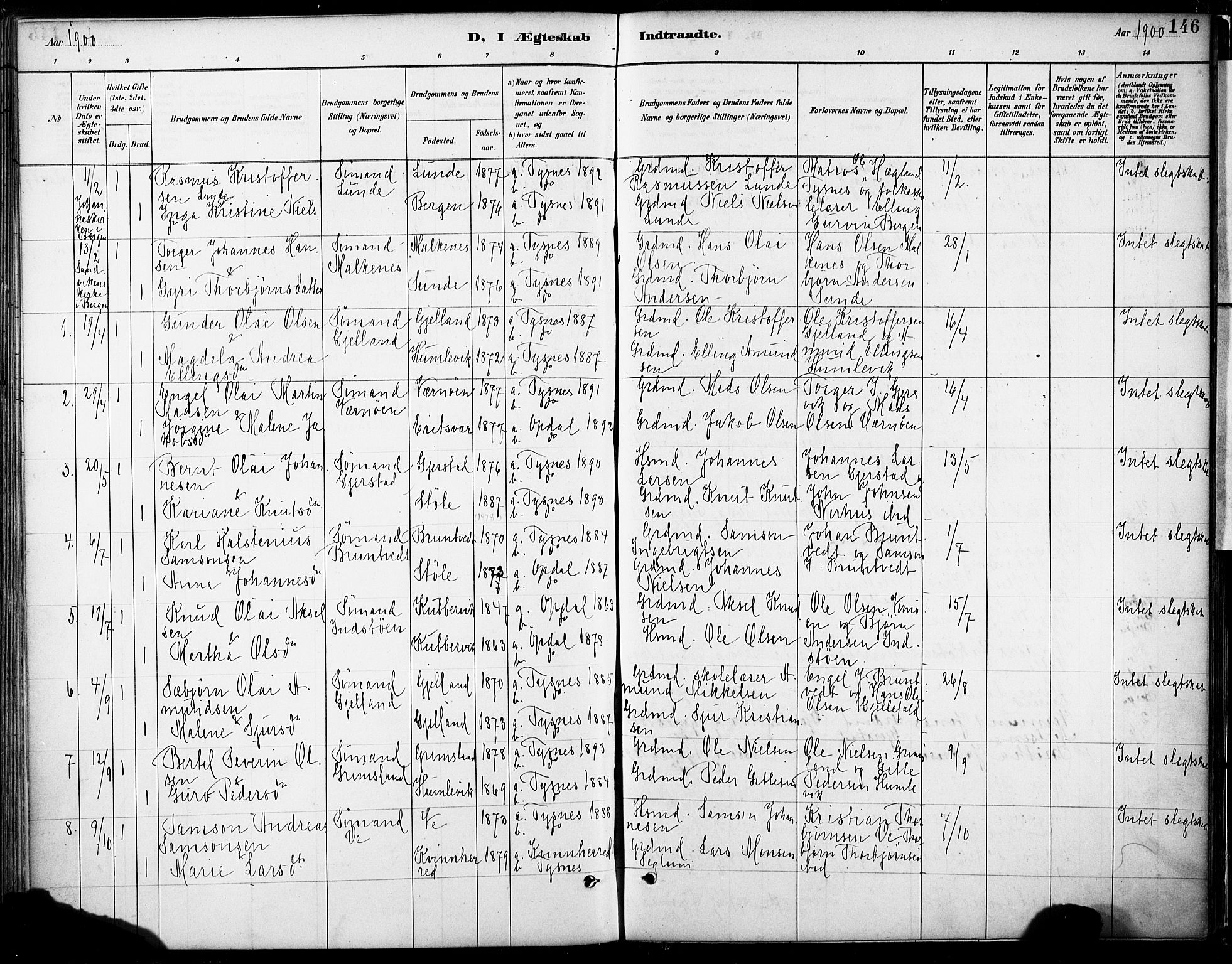 Tysnes sokneprestembete, SAB/A-78601/H/Haa: Parish register (official) no. B 1, 1887-1906, p. 146
