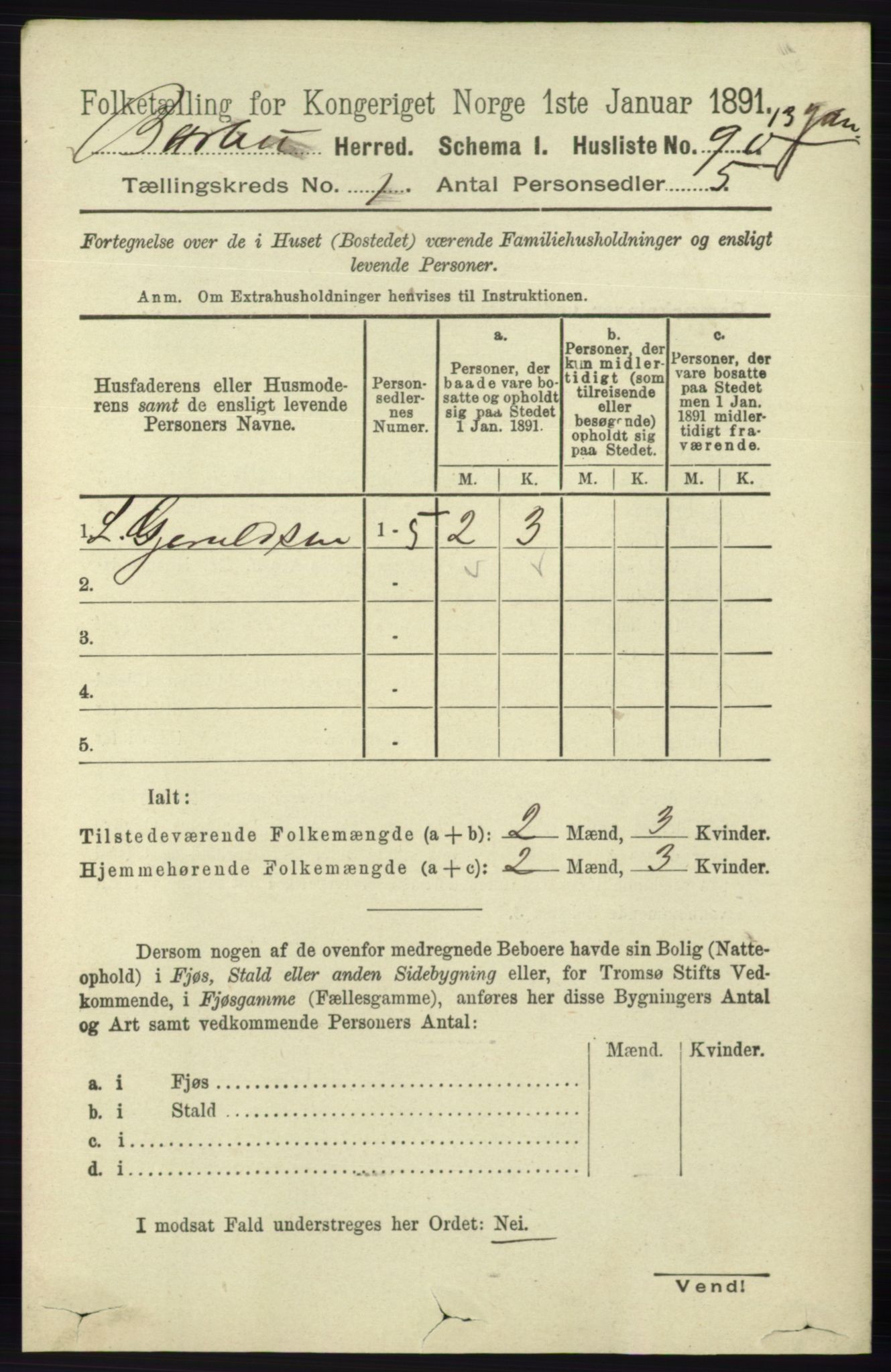 RA, 1891 census for 0990 Barbu, 1891, p. 121