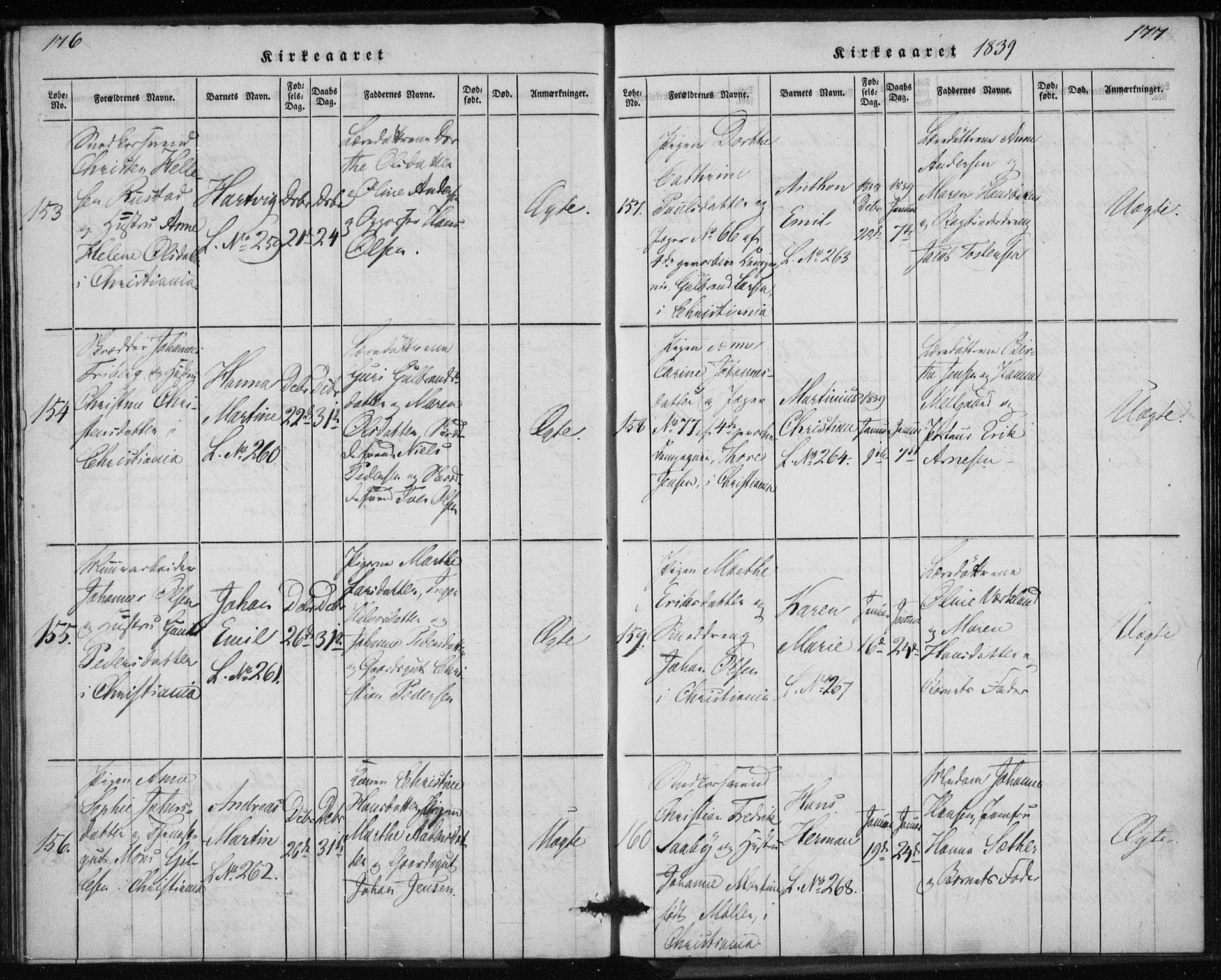 Rikshospitalet prestekontor Kirkebøker, SAO/A-10309b/K/L0001/0001: Baptism register no. 1.1, 1834-1842, p. 176-177