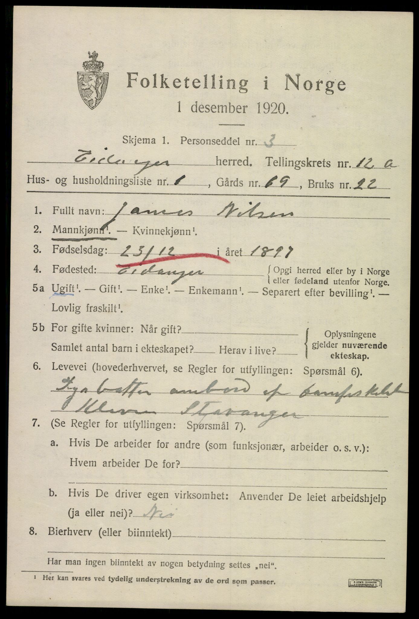 SAKO, 1920 census for Eidanger, 1920, p. 7198