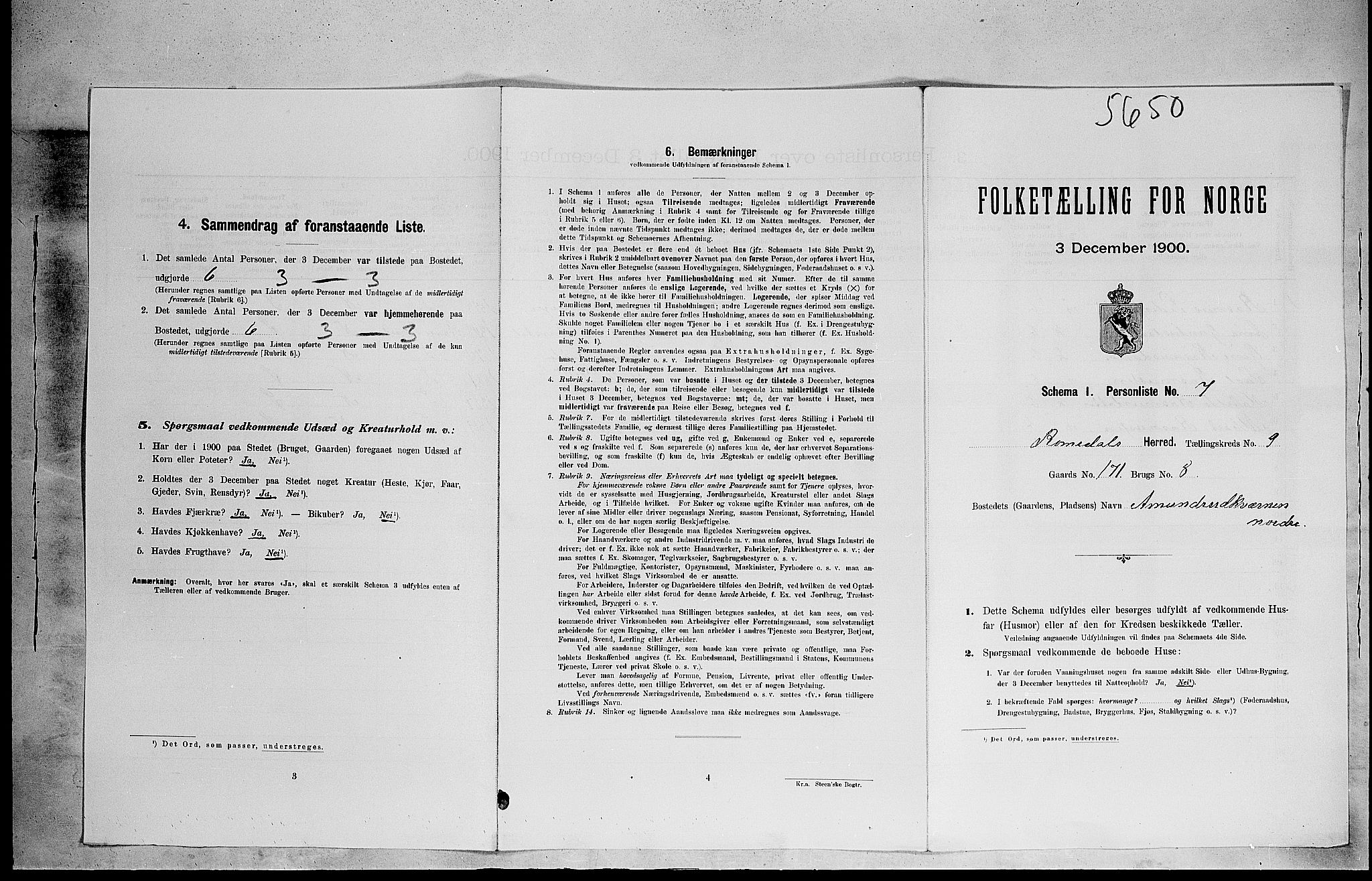 SAH, 1900 census for Romedal, 1900, p. 1358