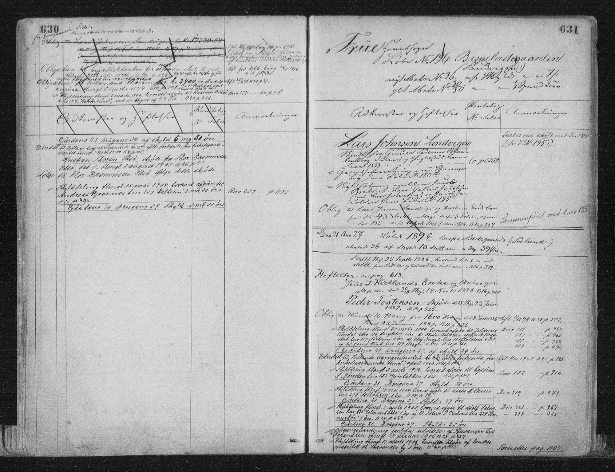 Jæren sorenskriveri, SAST/A-100310/01/4/41/41ABB/L0001: Mortgage register no. 41 ABB1, 1898, p. 630-631