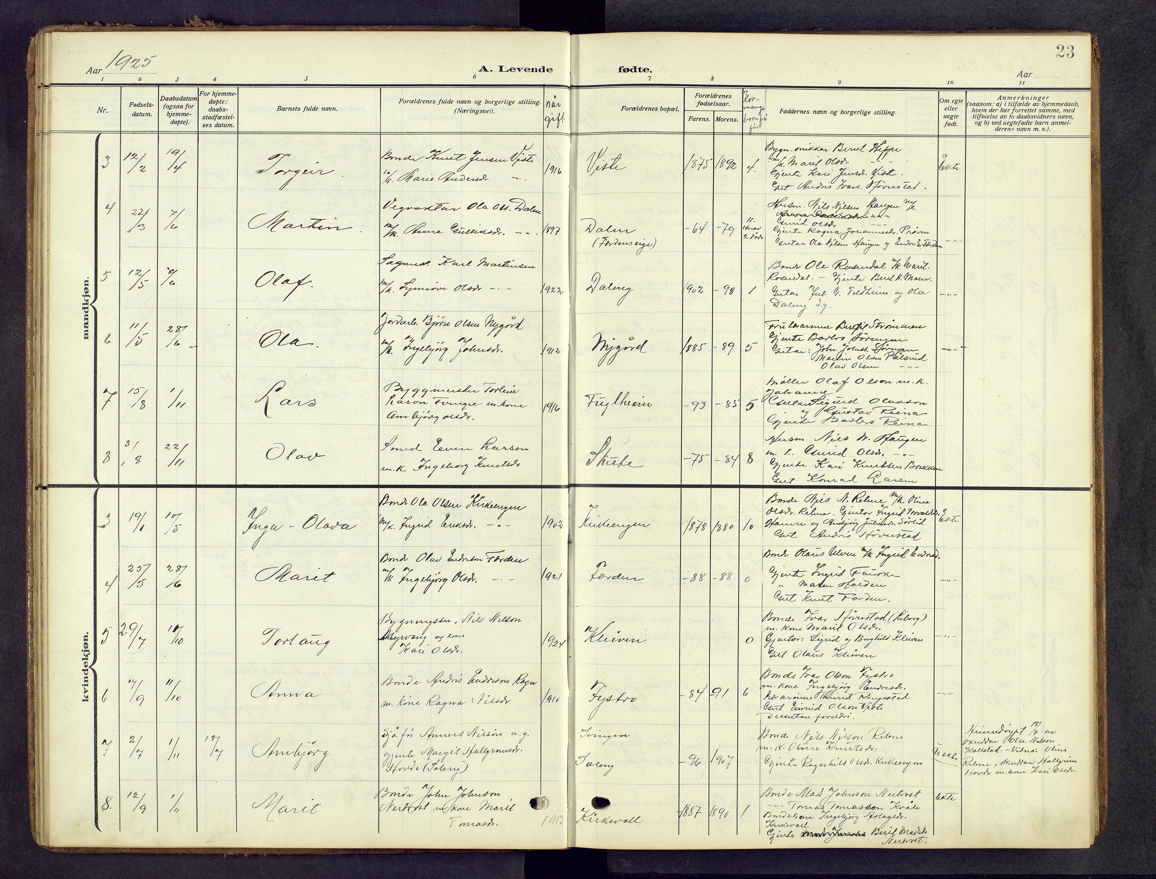 Vestre Slidre prestekontor, SAH/PREST-136/H/Ha/Hab/L0008: Parish register (copy) no. 8, 1909-1952, p. 23