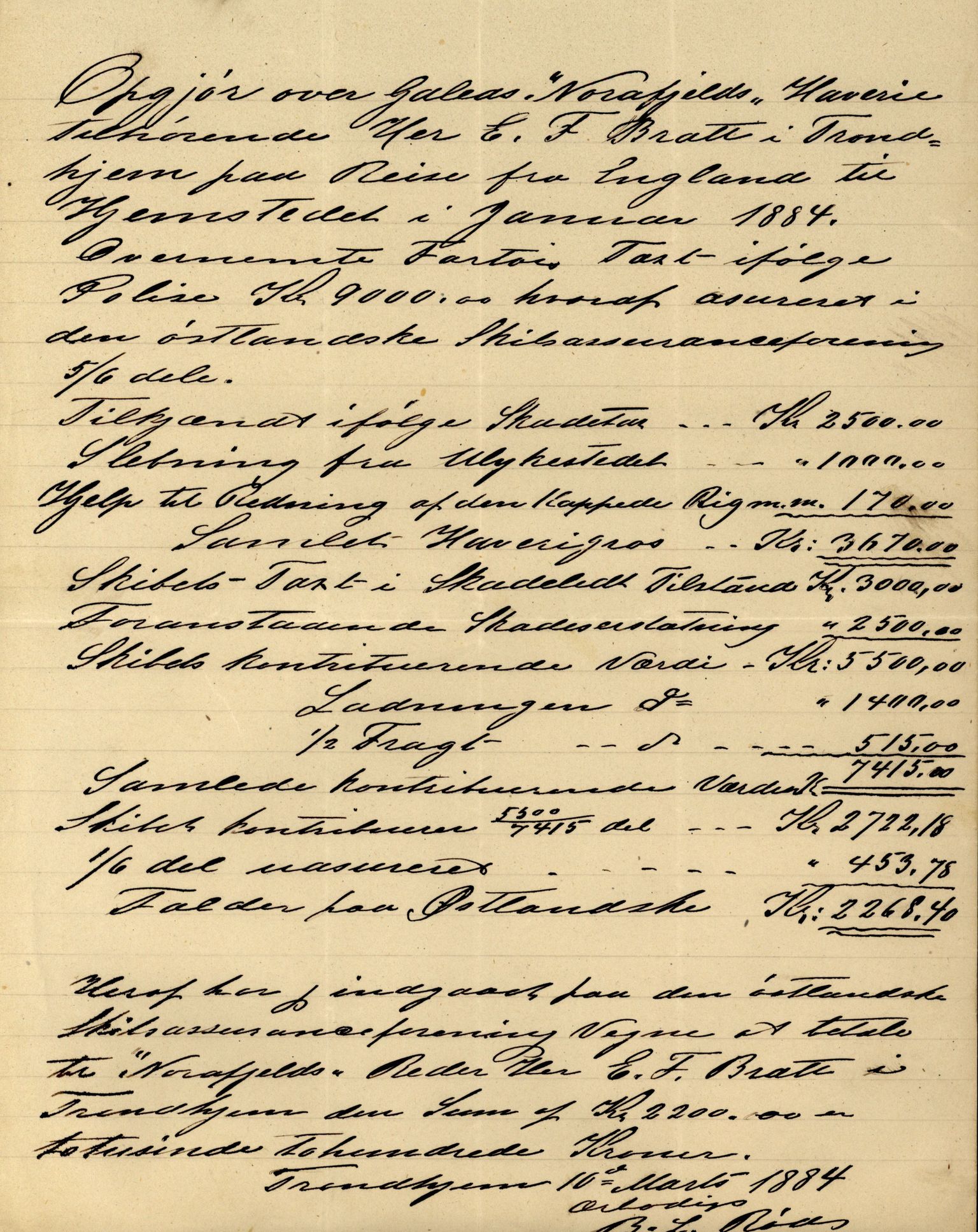 Pa 63 - Østlandske skibsassuranceforening, VEMU/A-1079/G/Ga/L0017/0013: Havaridokumenter / Diaz, Holmestrand, Kalliope, Olaf Trygvason, Norafjeld, 1884, p. 49