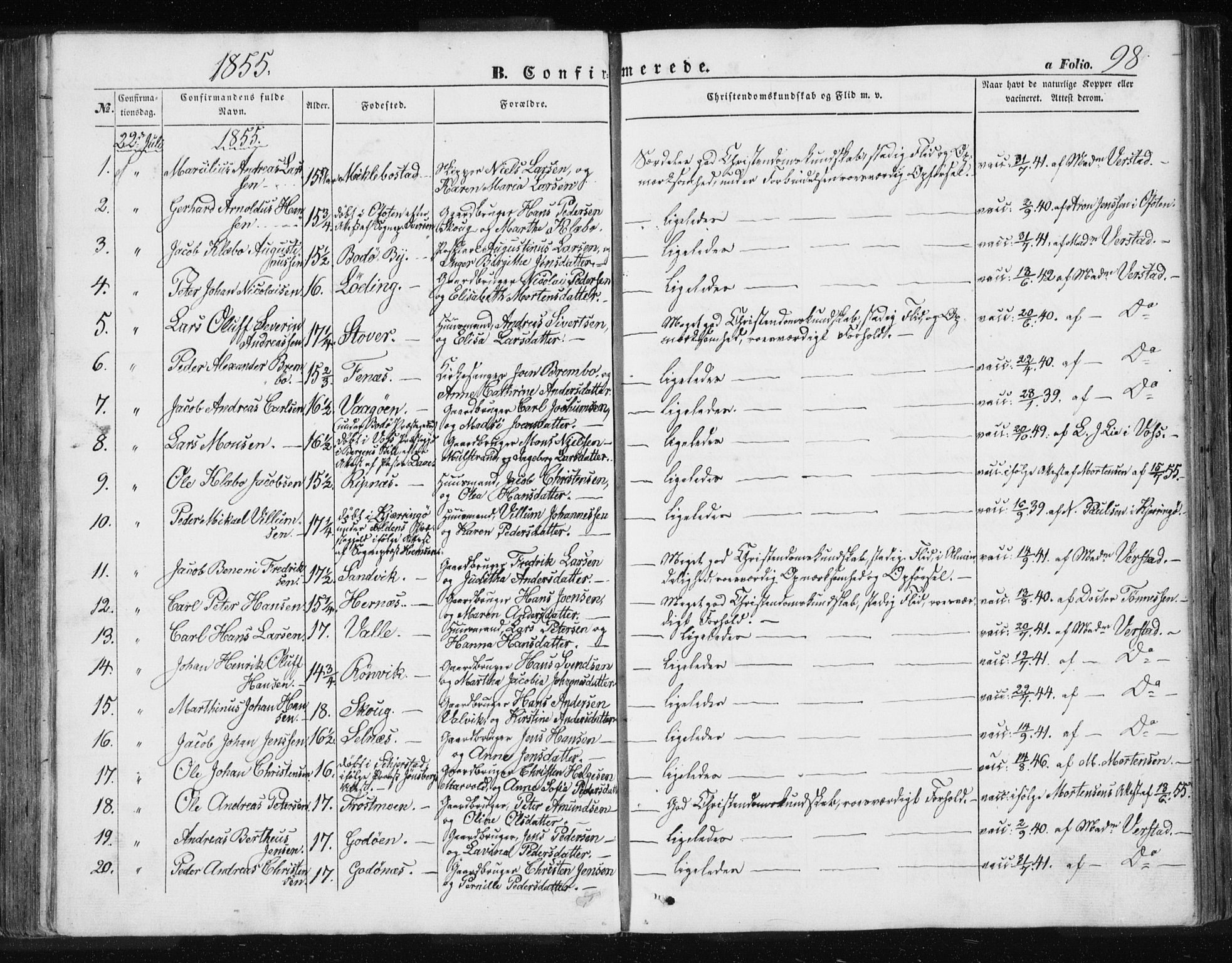 Ministerialprotokoller, klokkerbøker og fødselsregistre - Nordland, SAT/A-1459/801/L0028: Parish register (copy) no. 801C03, 1855-1867, p. 98