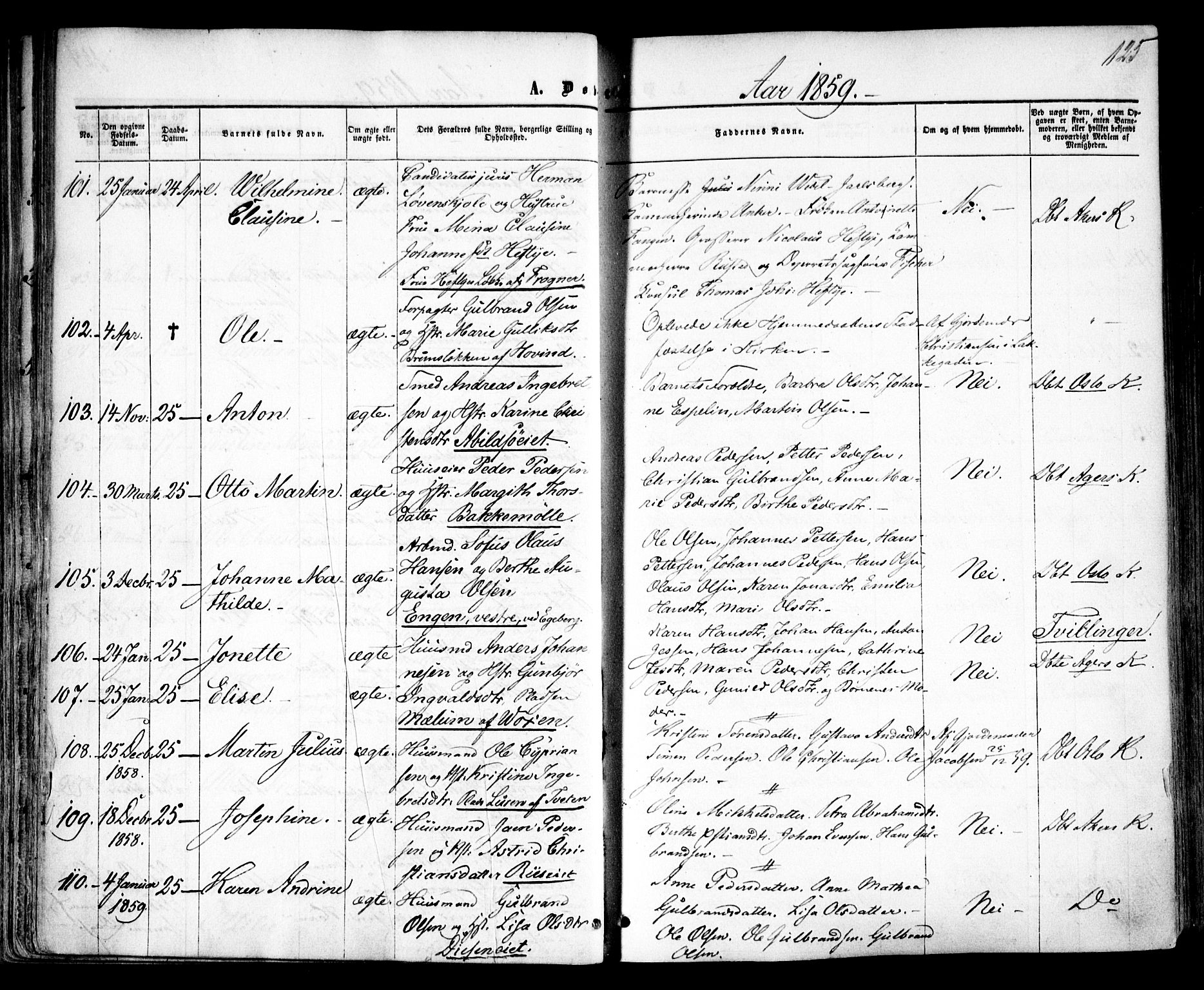 Vestre Aker prestekontor Kirkebøker, SAO/A-10025/F/Fa/L0003: Parish register (official) no. 3, 1857-1868, p. 125