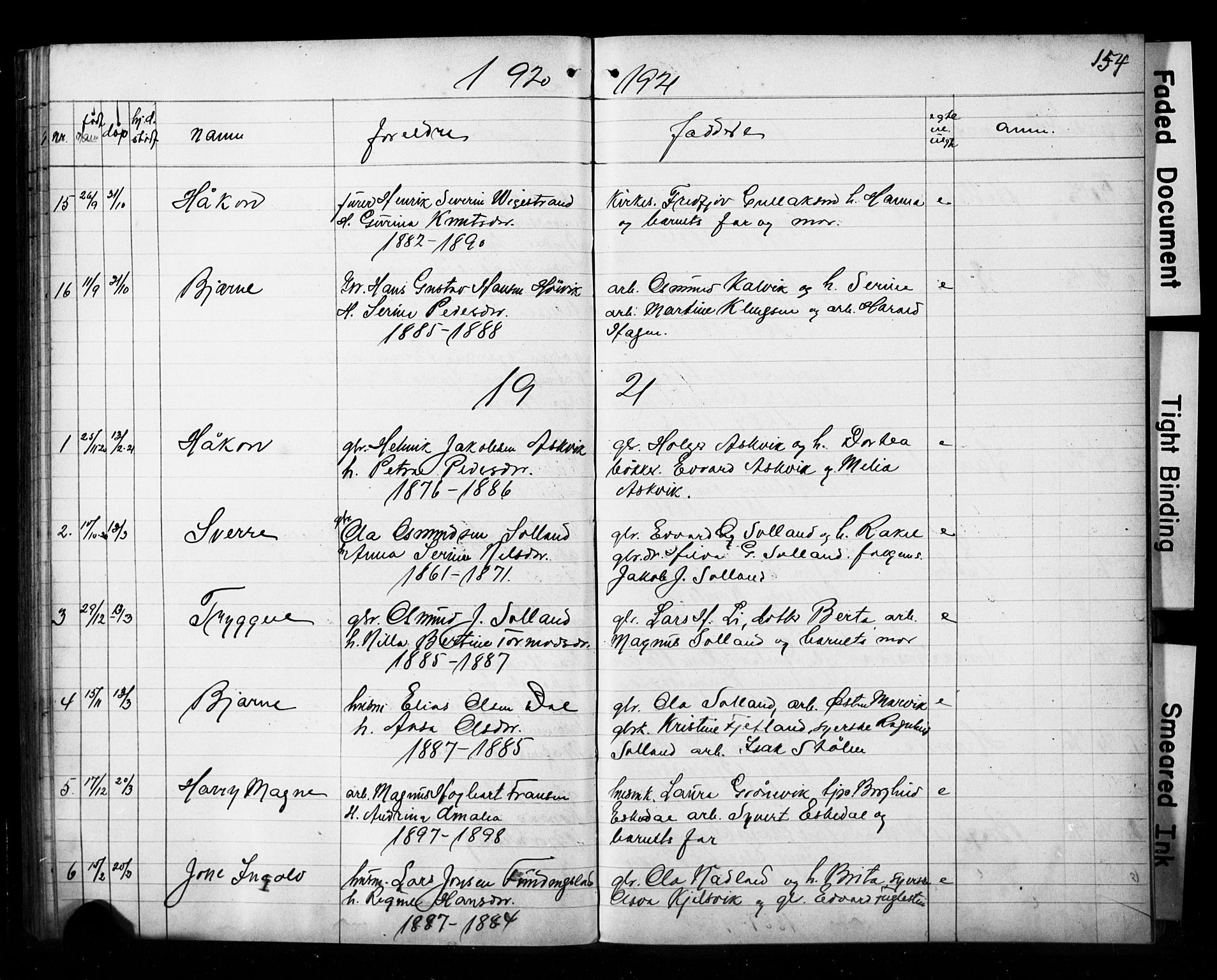 Jelsa sokneprestkontor, AV/SAST-A-101842/01/V: Parish register (copy) no. B 4, 1890-1928, p. 154