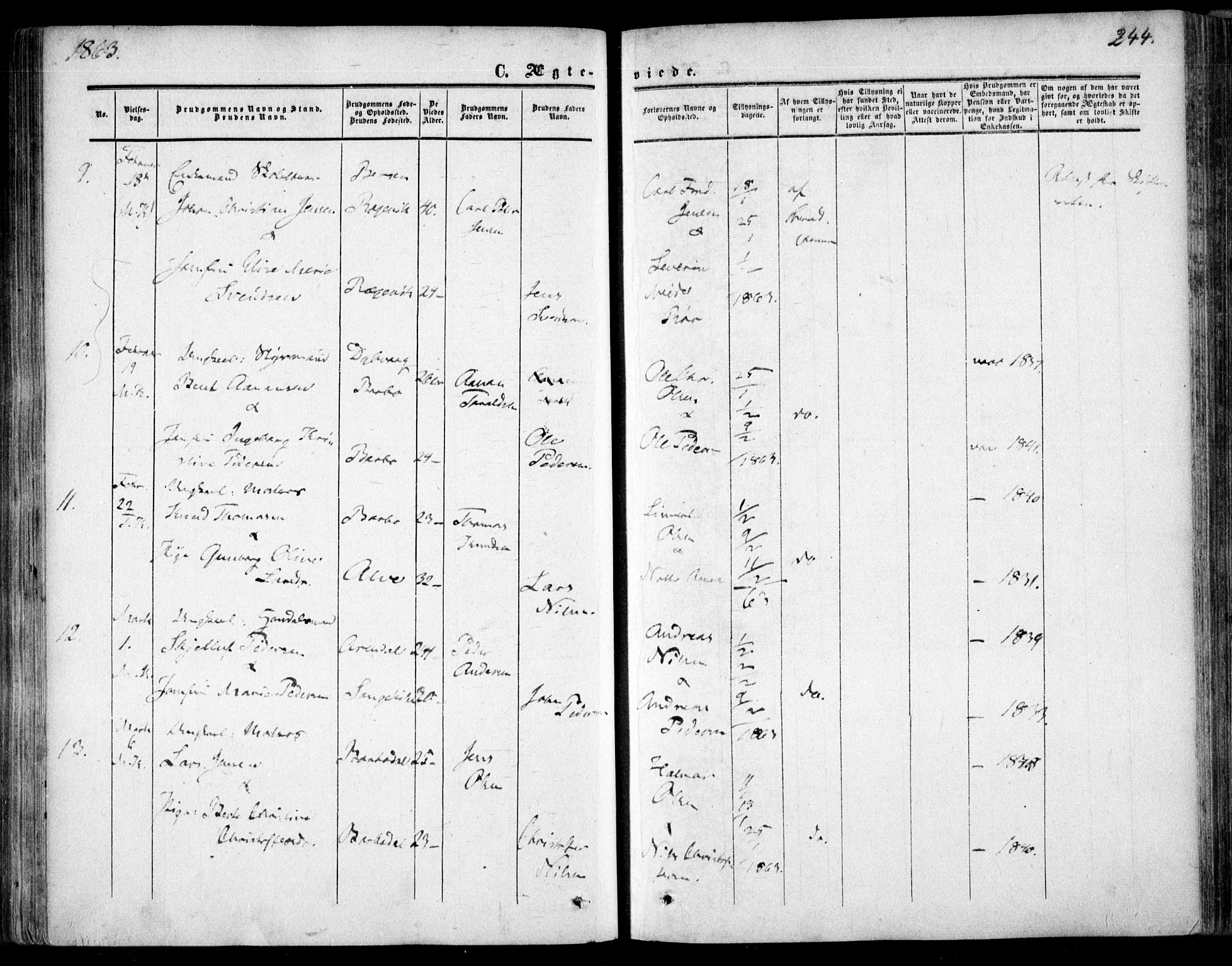 Tromøy sokneprestkontor, AV/SAK-1111-0041/F/Fa/L0006: Parish register (official) no. A 6, 1855-1863, p. 244