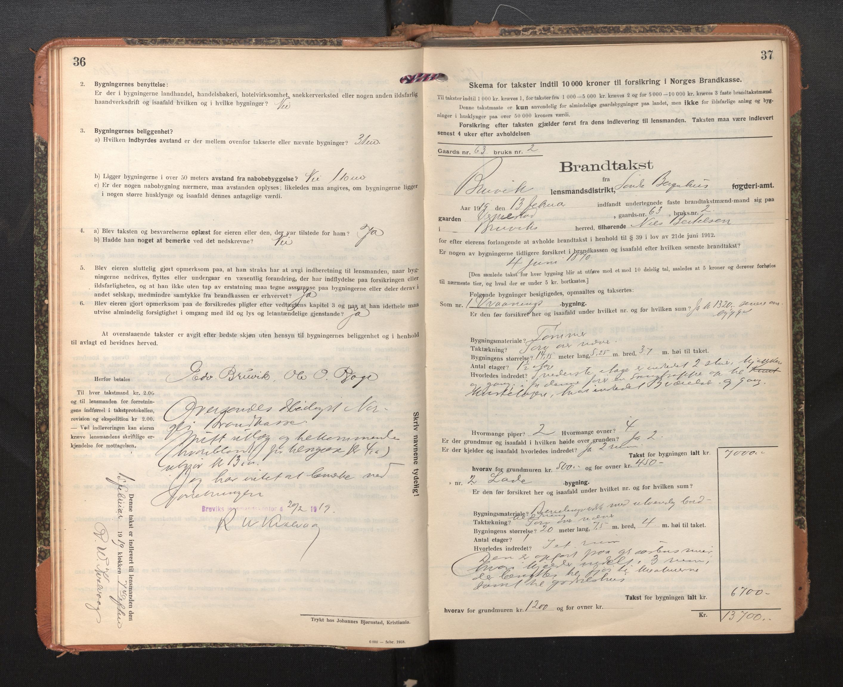 Lensmannen i Bruvik, AV/SAB-A-31301/0012/L0009: Branntakstprotokoll, skjematakst, 1918-1925, p. 36-37