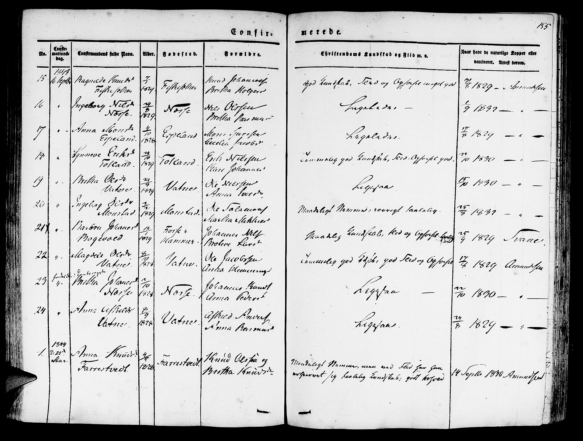 Hosanger sokneprestembete, SAB/A-75801/H/Haa: Parish register (official) no. A 7, 1835-1848, p. 155