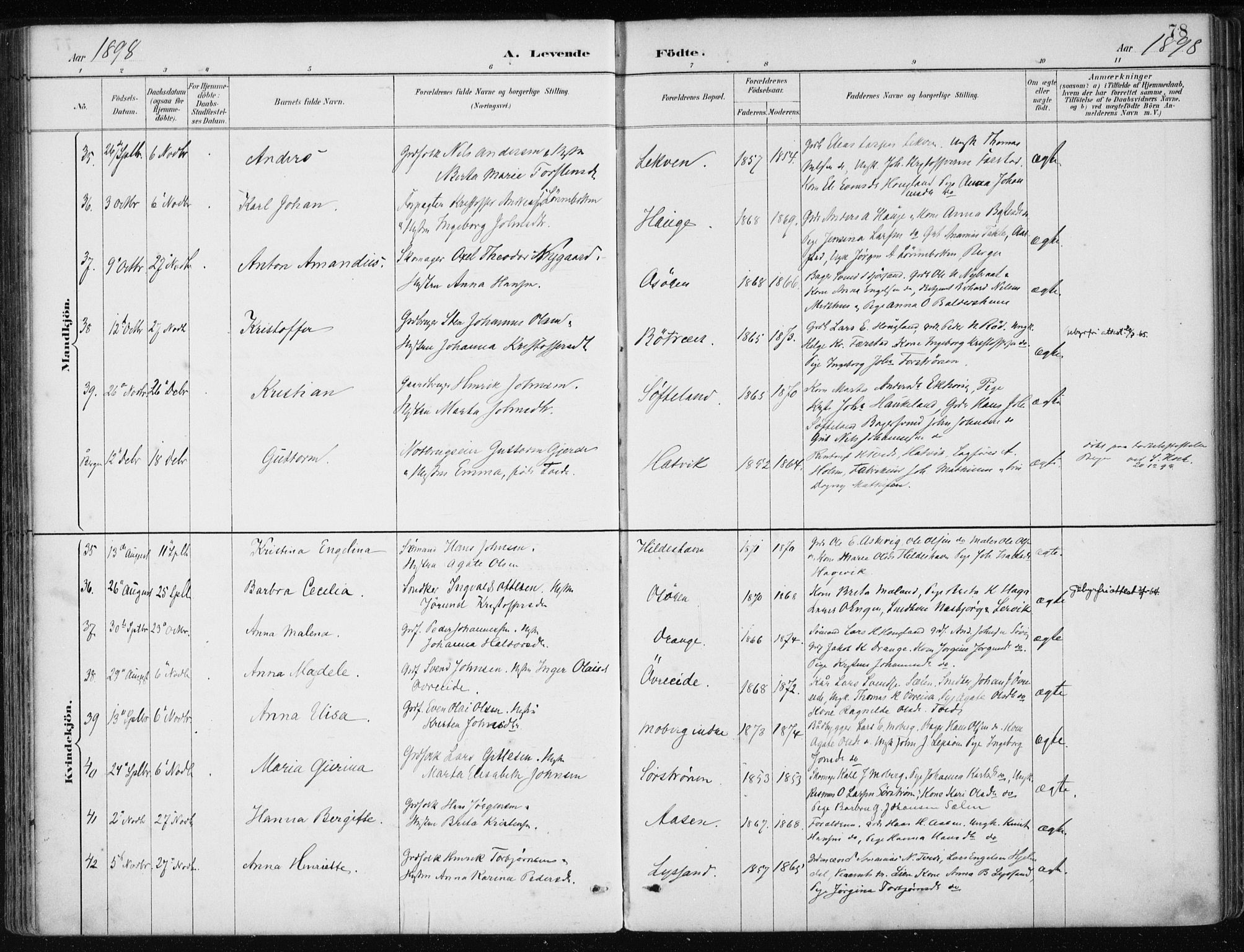 Os sokneprestembete, AV/SAB-A-99929: Parish register (official) no. B 1, 1885-1902, p. 78