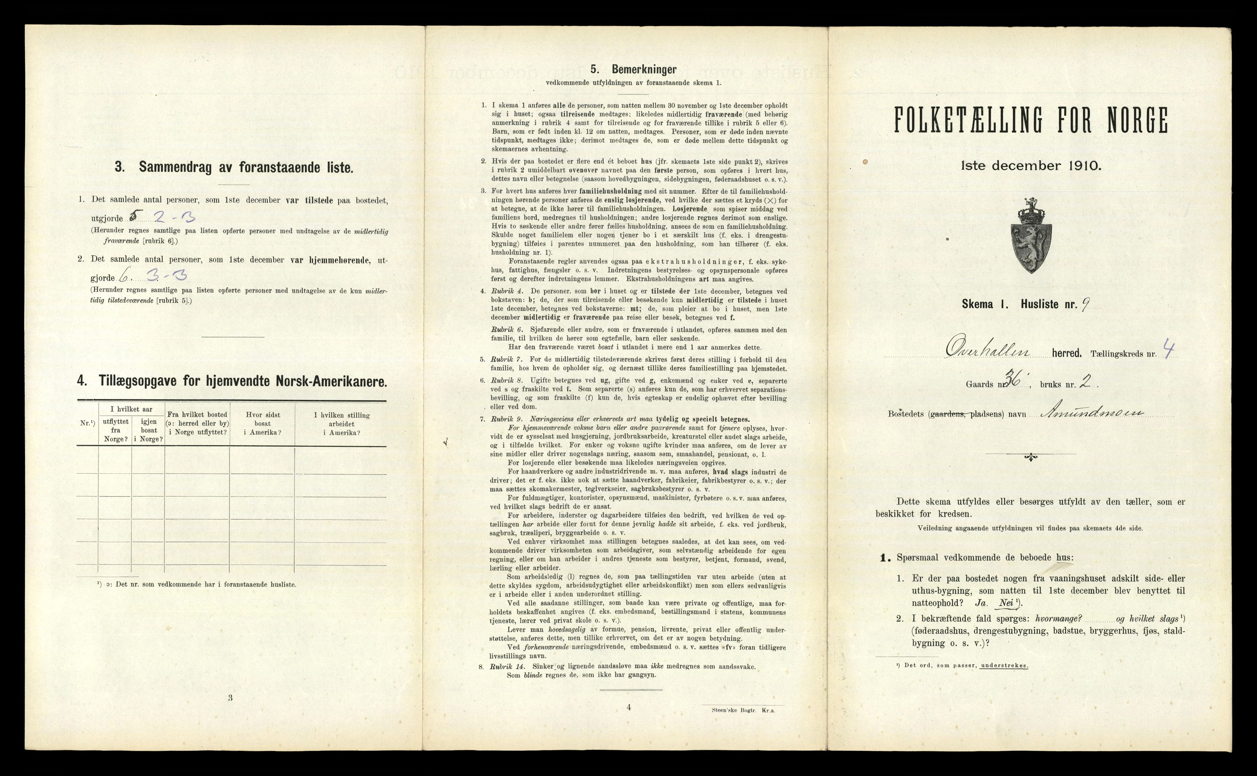 RA, 1910 census for Overhalla, 1910, p. 463