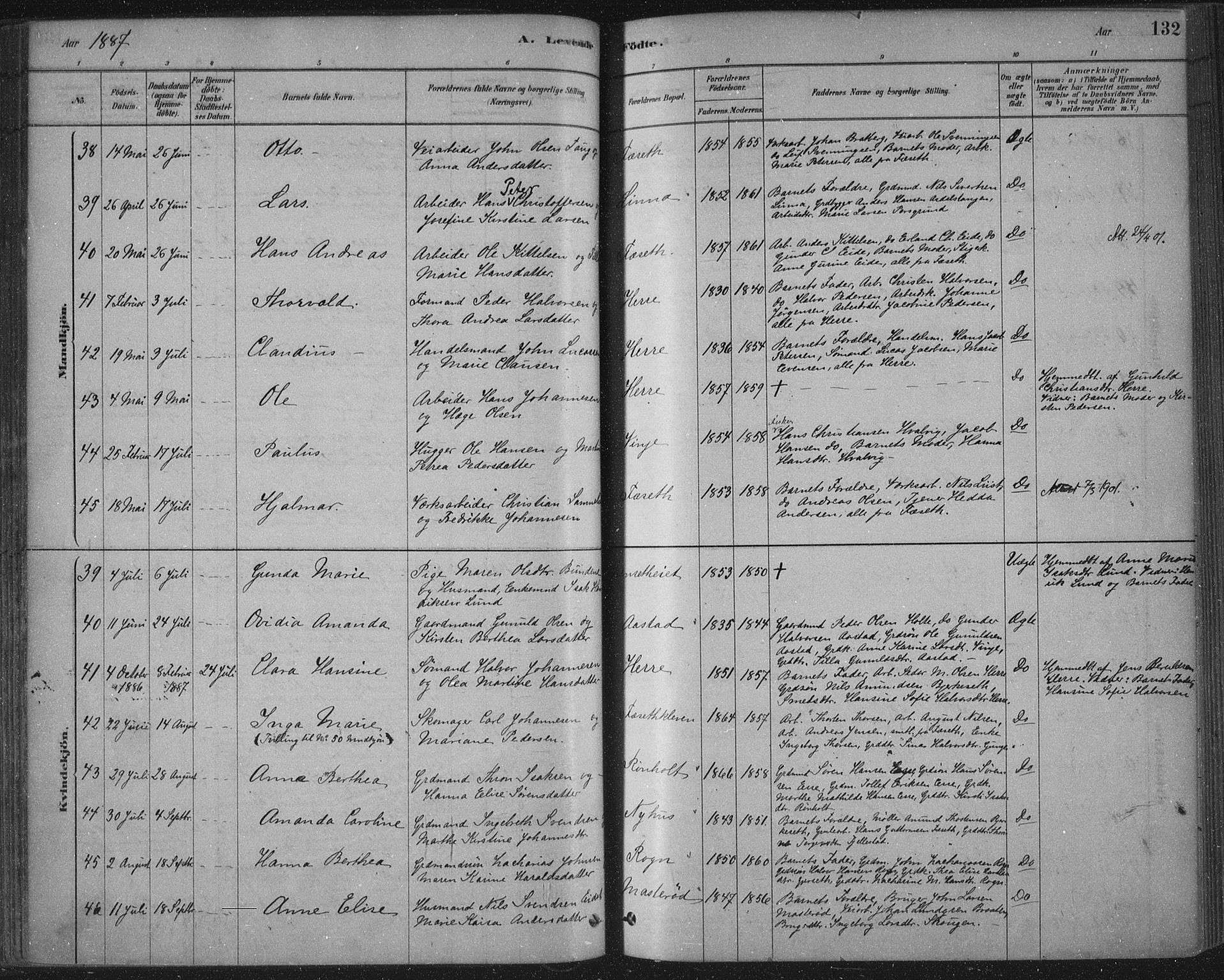Bamble kirkebøker, SAKO/A-253/F/Fa/L0007: Parish register (official) no. I 7, 1878-1888, p. 132