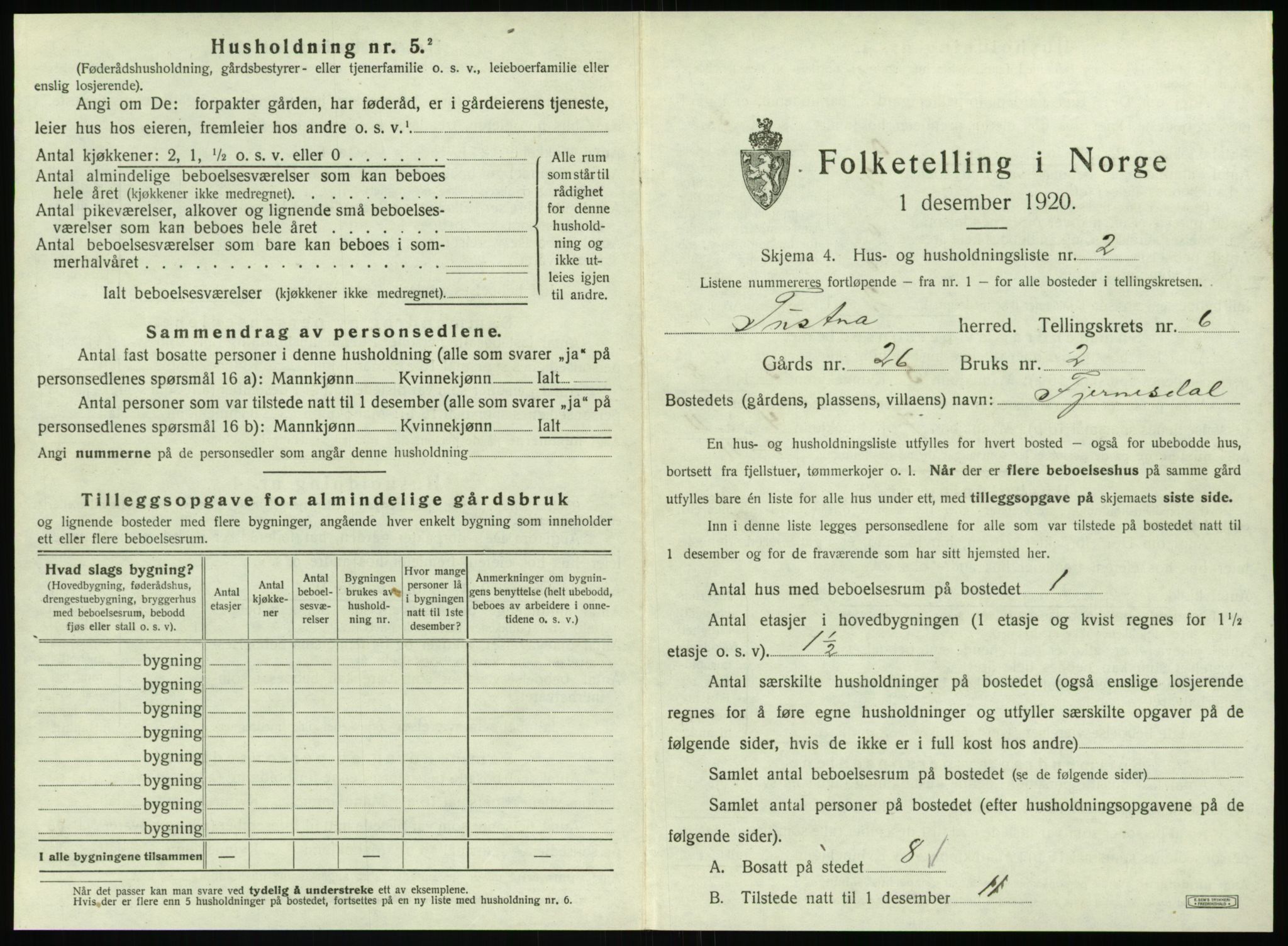 SAT, 1920 census for Tustna, 1920, p. 393