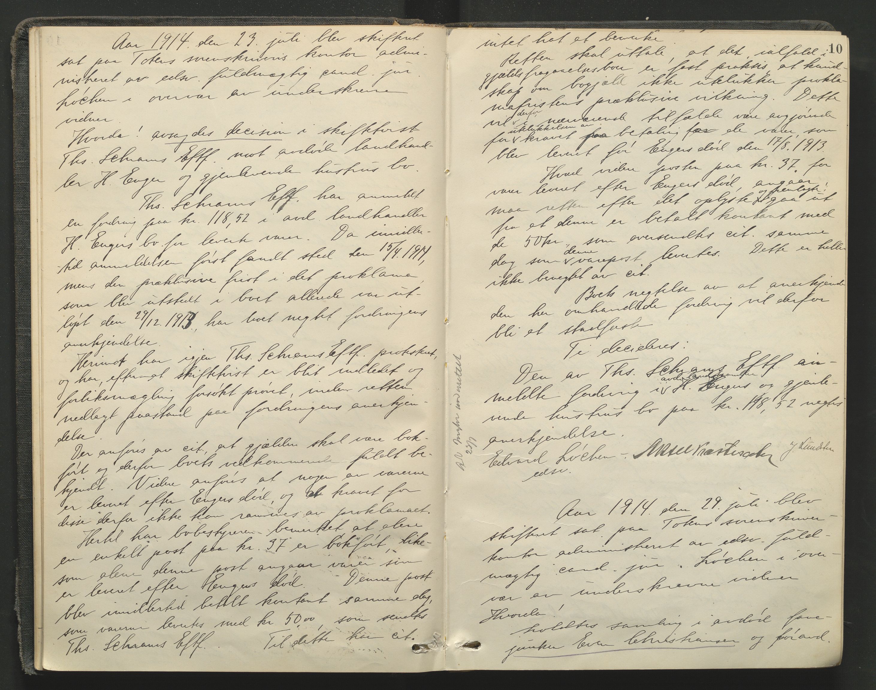 Toten tingrett, AV/SAH-TING-006/J/Je/L0011: Skiftebehandlingsprotokoll - Østre Toten, 1914-1923, p. 10