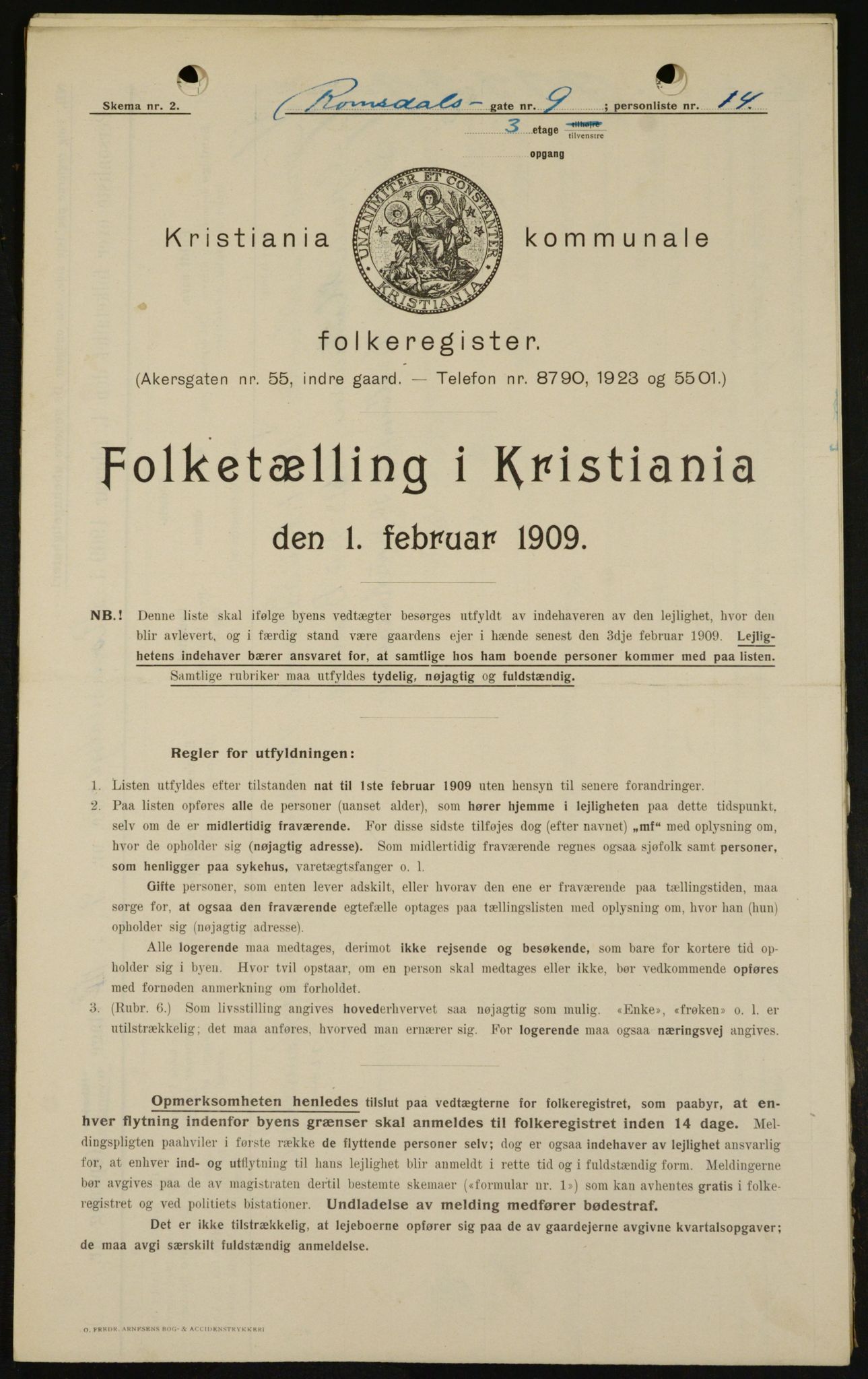 OBA, Municipal Census 1909 for Kristiania, 1909, p. 75534