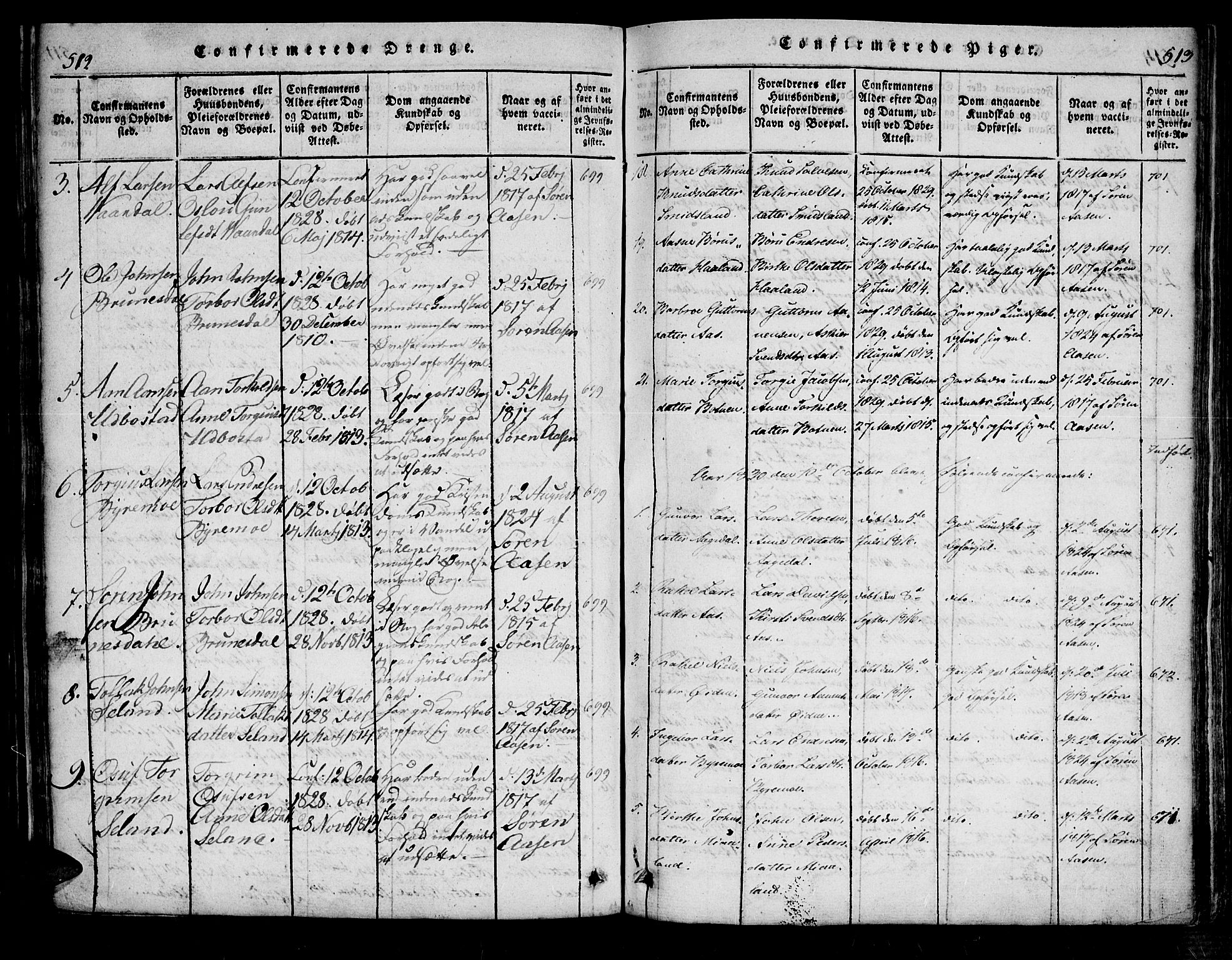 Bjelland sokneprestkontor, SAK/1111-0005/F/Fa/Fac/L0001: Parish register (official) no. A 1, 1815-1866, p. 512-513