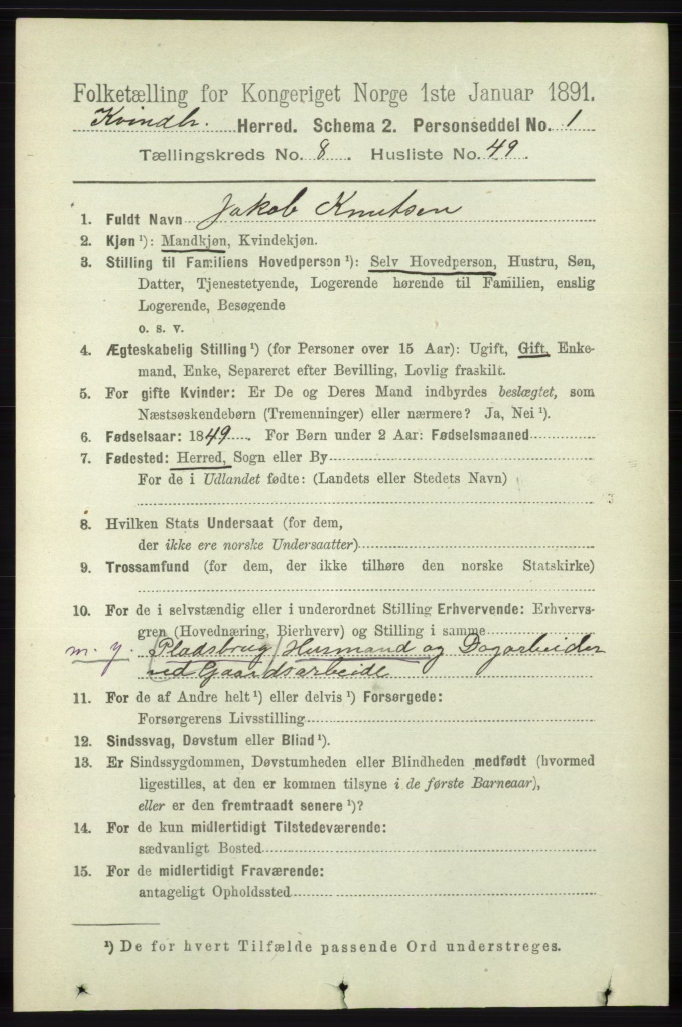 RA, 1891 census for 1224 Kvinnherad, 1891, p. 3256