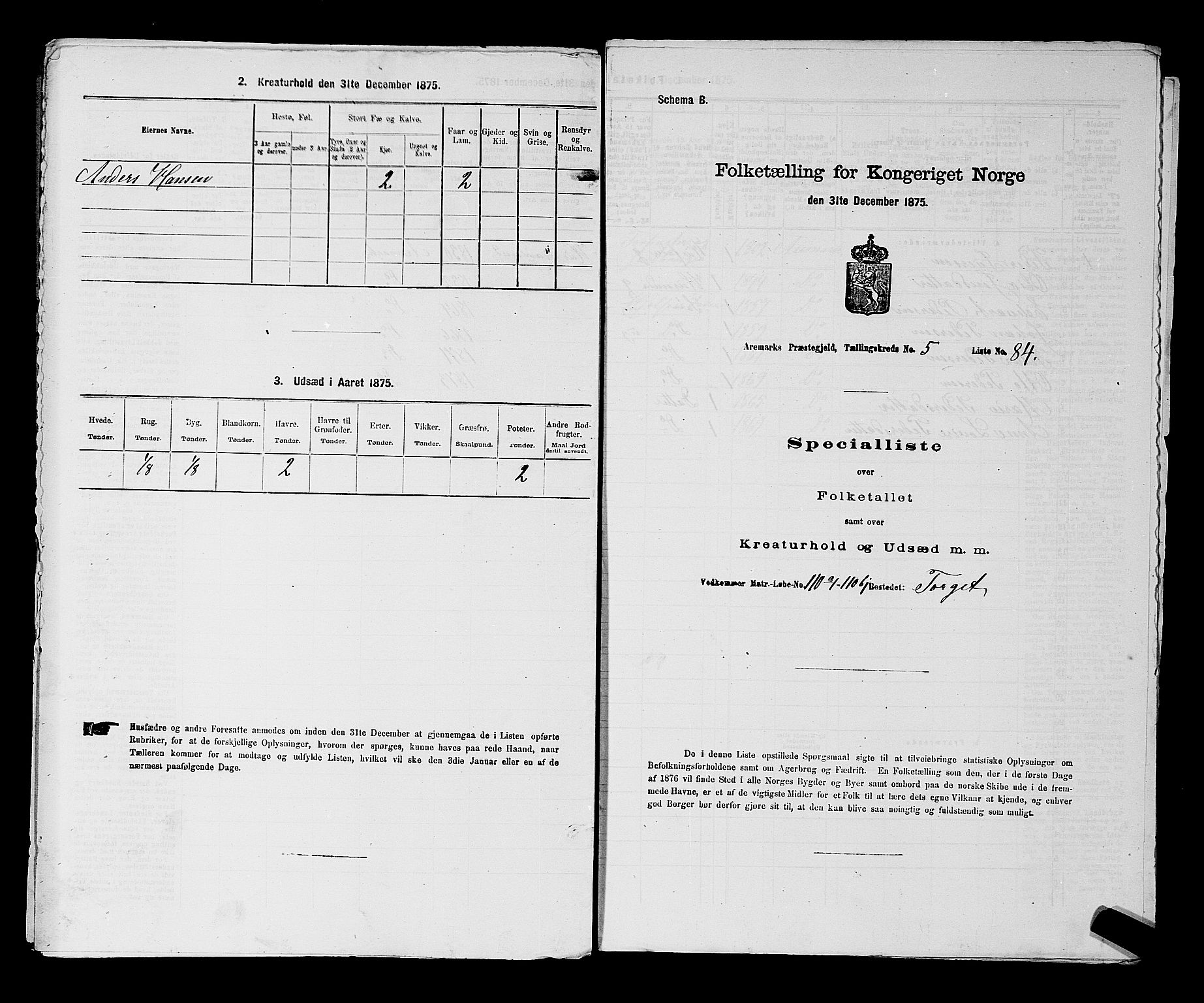 RA, 1875 census for 0118P Aremark, 1875, p. 813