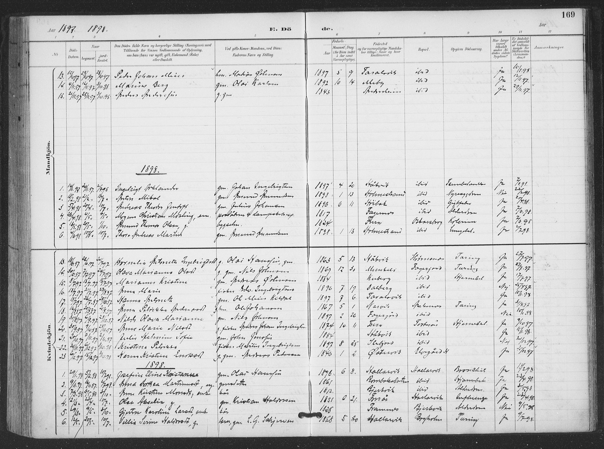 Ministerialprotokoller, klokkerbøker og fødselsregistre - Nordland, SAT/A-1459/866/L0939: Parish register (official) no. 866A02, 1894-1906, p. 169
