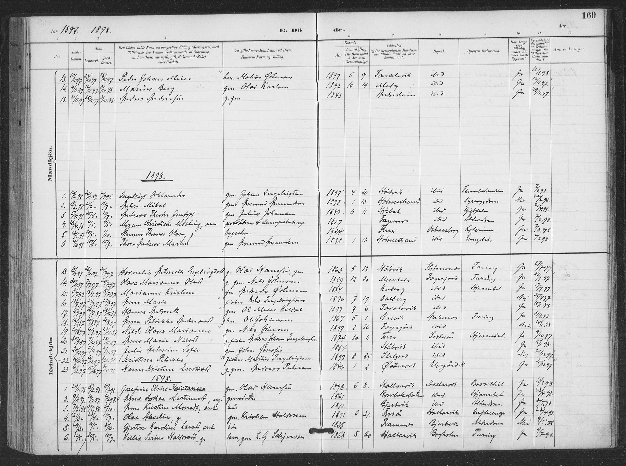 Ministerialprotokoller, klokkerbøker og fødselsregistre - Nordland, AV/SAT-A-1459/866/L0939: Parish register (official) no. 866A02, 1894-1906, p. 169