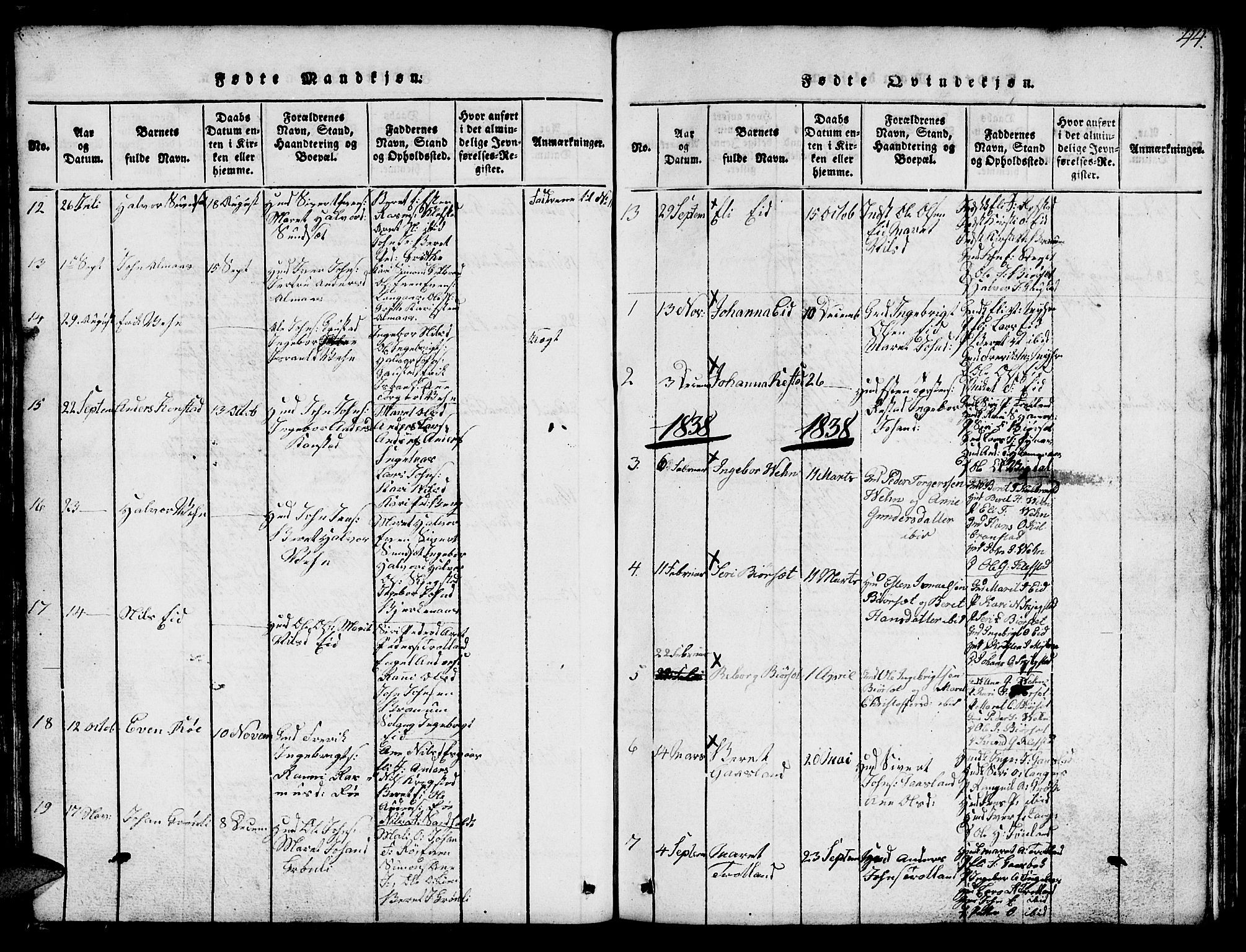 Ministerialprotokoller, klokkerbøker og fødselsregistre - Sør-Trøndelag, SAT/A-1456/694/L1130: Parish register (copy) no. 694C02, 1816-1857, p. 44