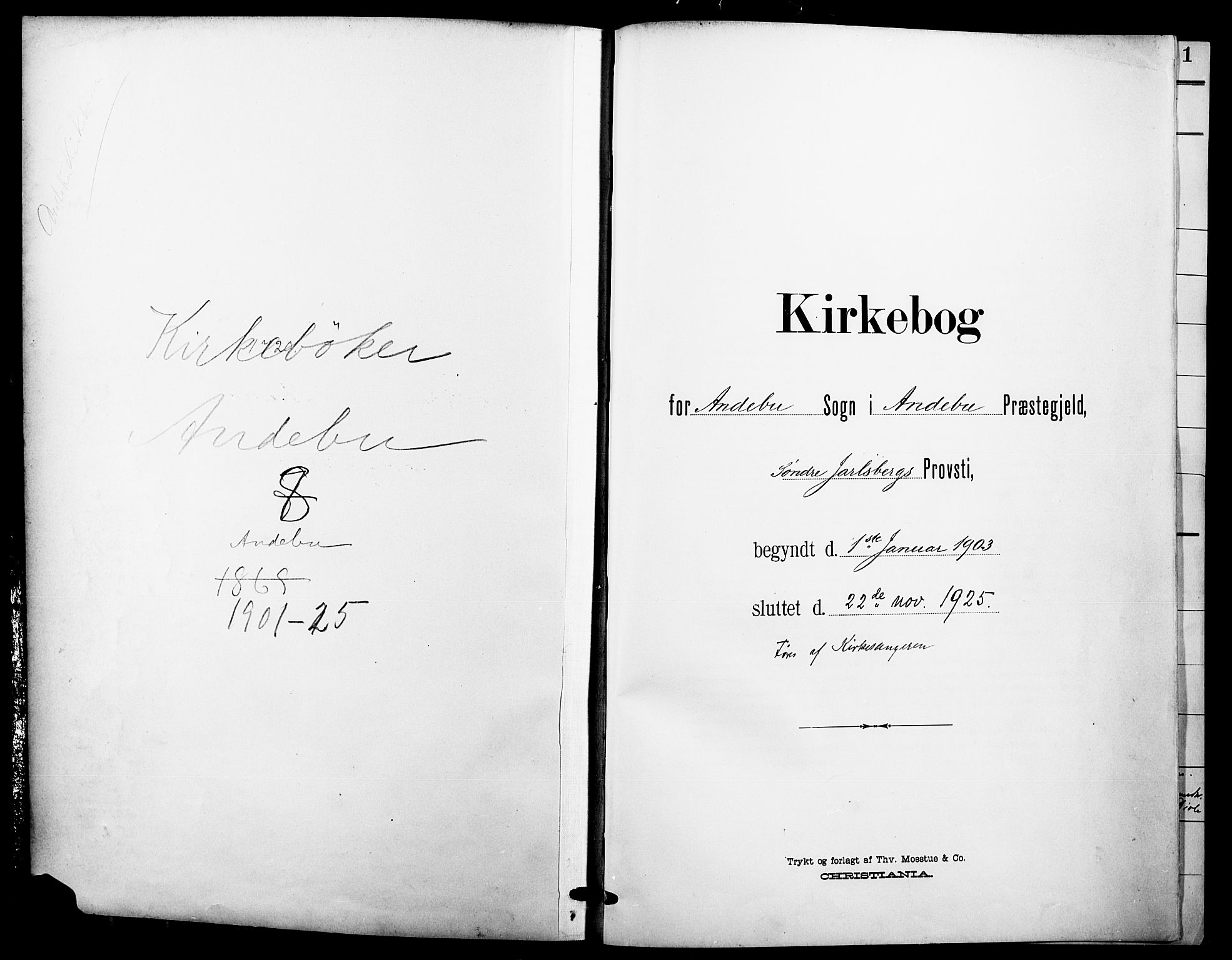 Andebu kirkebøker, AV/SAKO-A-336/G/Ga/L0005: Parish register (copy) no. I 5, 1901-1925