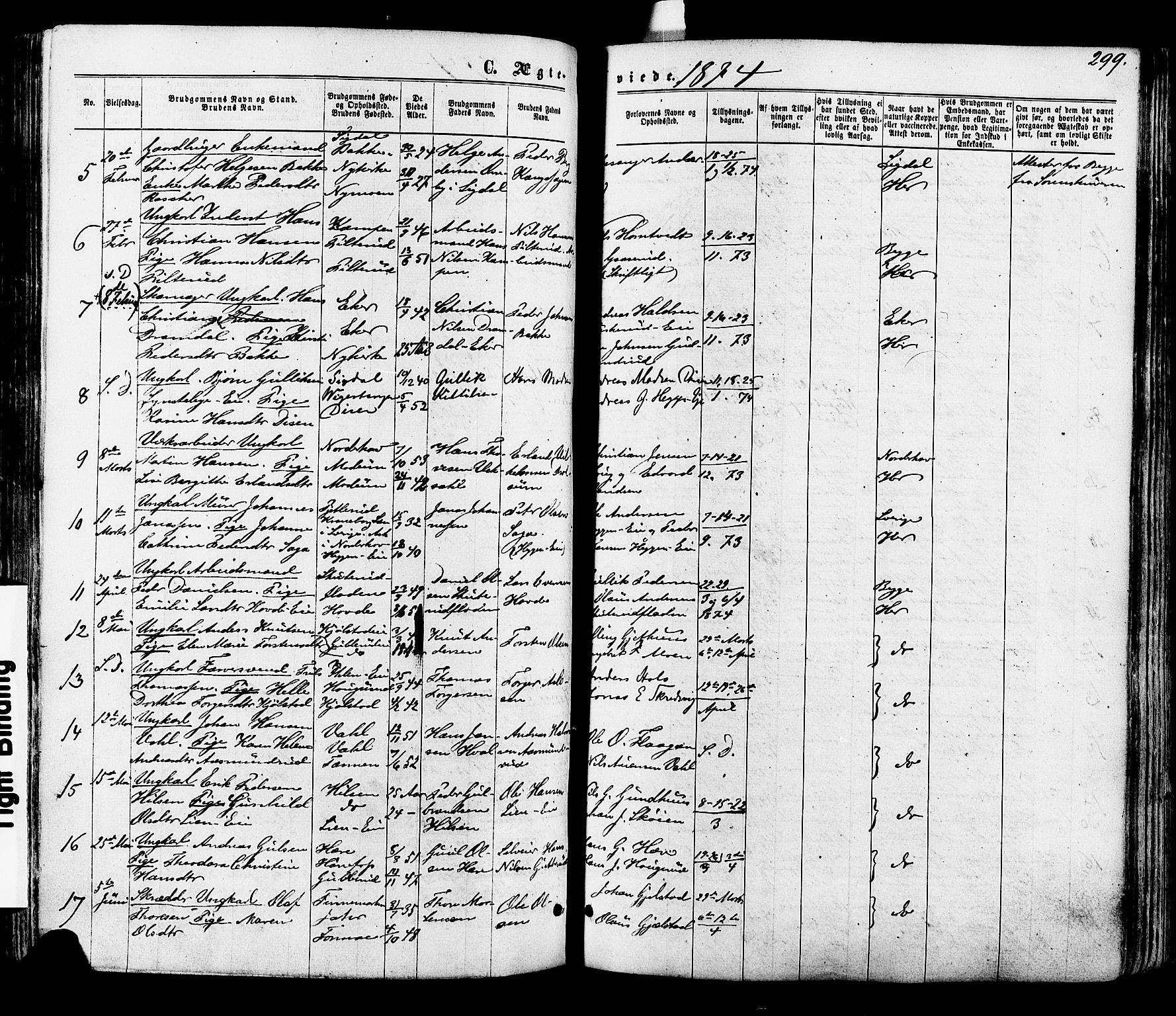 Modum kirkebøker, AV/SAKO-A-234/F/Fa/L0010: Parish register (official) no. 10, 1865-1876, p. 299