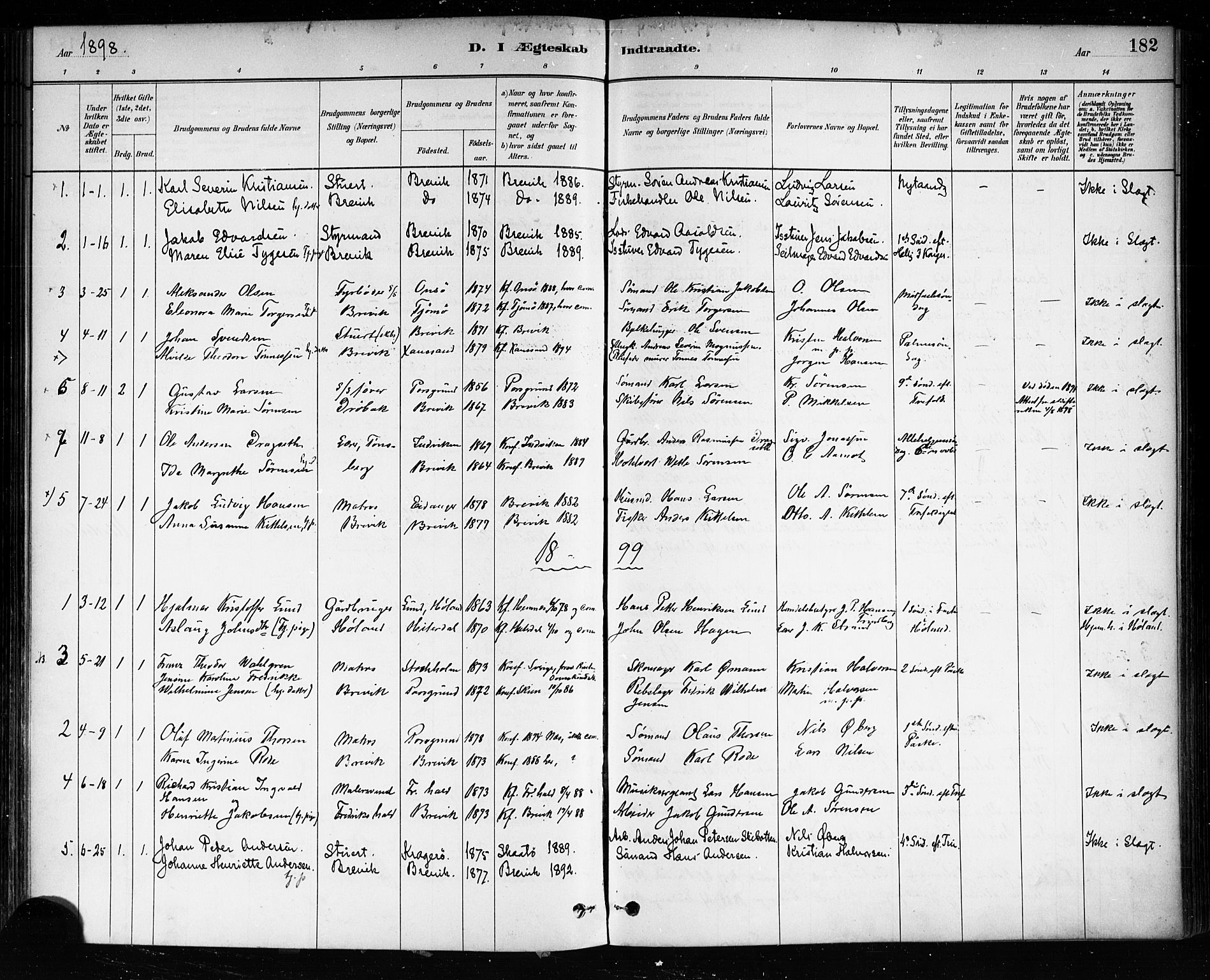Brevik kirkebøker, SAKO/A-255/F/Fa/L0007: Parish register (official) no. 7, 1882-1900, p. 182