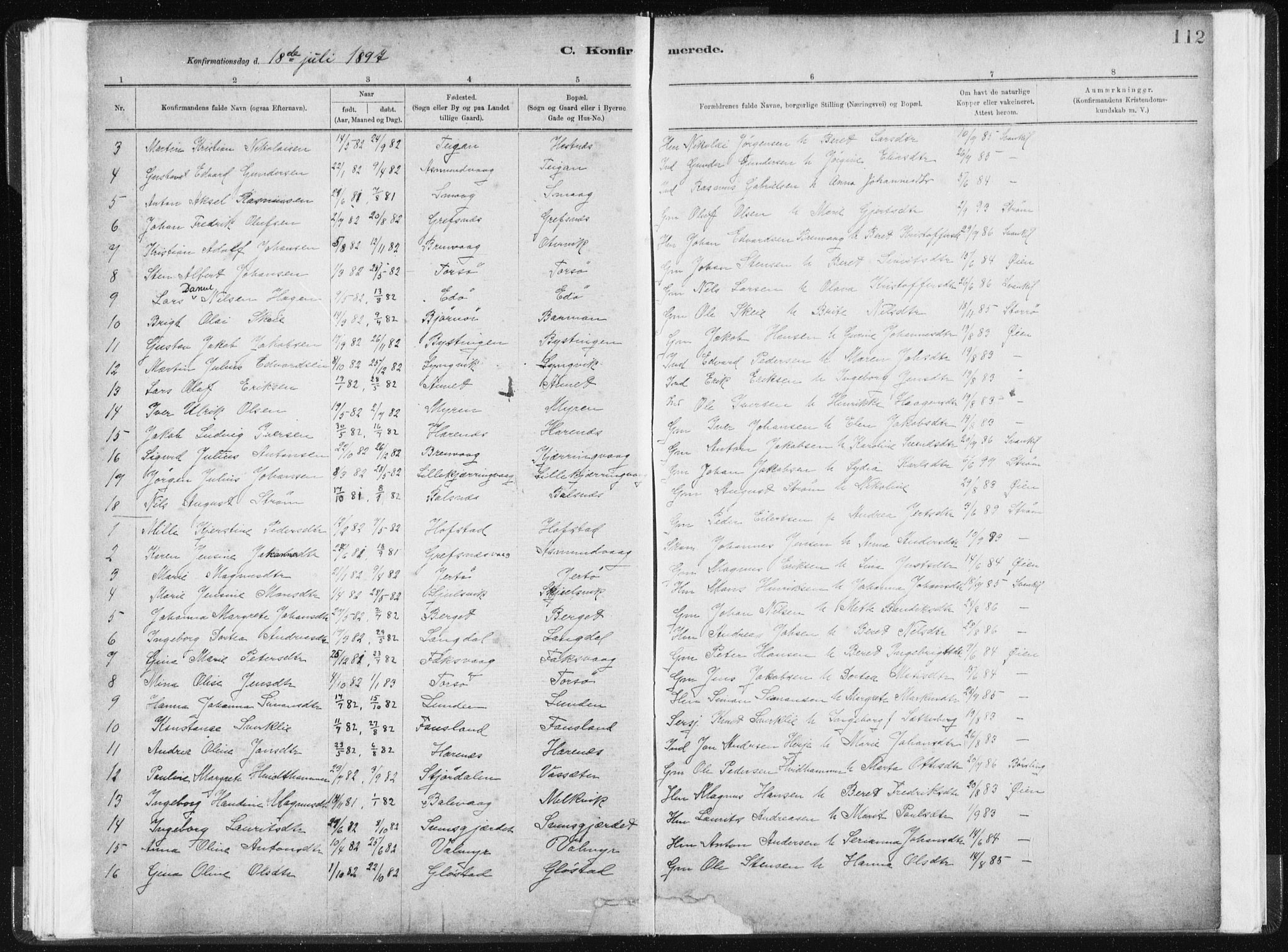 Ministerialprotokoller, klokkerbøker og fødselsregistre - Sør-Trøndelag, SAT/A-1456/634/L0533: Parish register (official) no. 634A09, 1882-1901, p. 112
