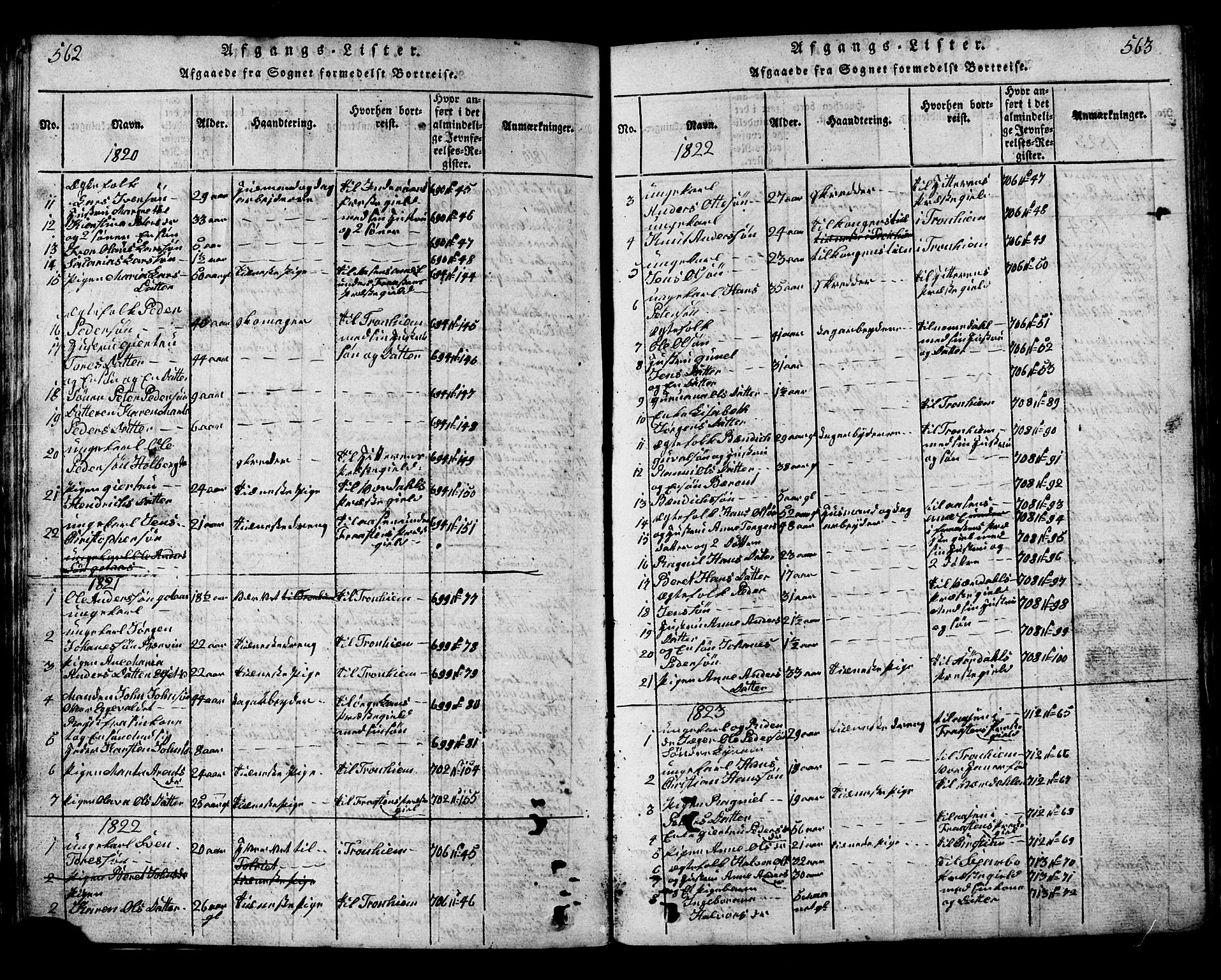 Ministerialprotokoller, klokkerbøker og fødselsregistre - Nord-Trøndelag, SAT/A-1458/717/L0169: Parish register (copy) no. 717C01, 1816-1834, p. 562-563