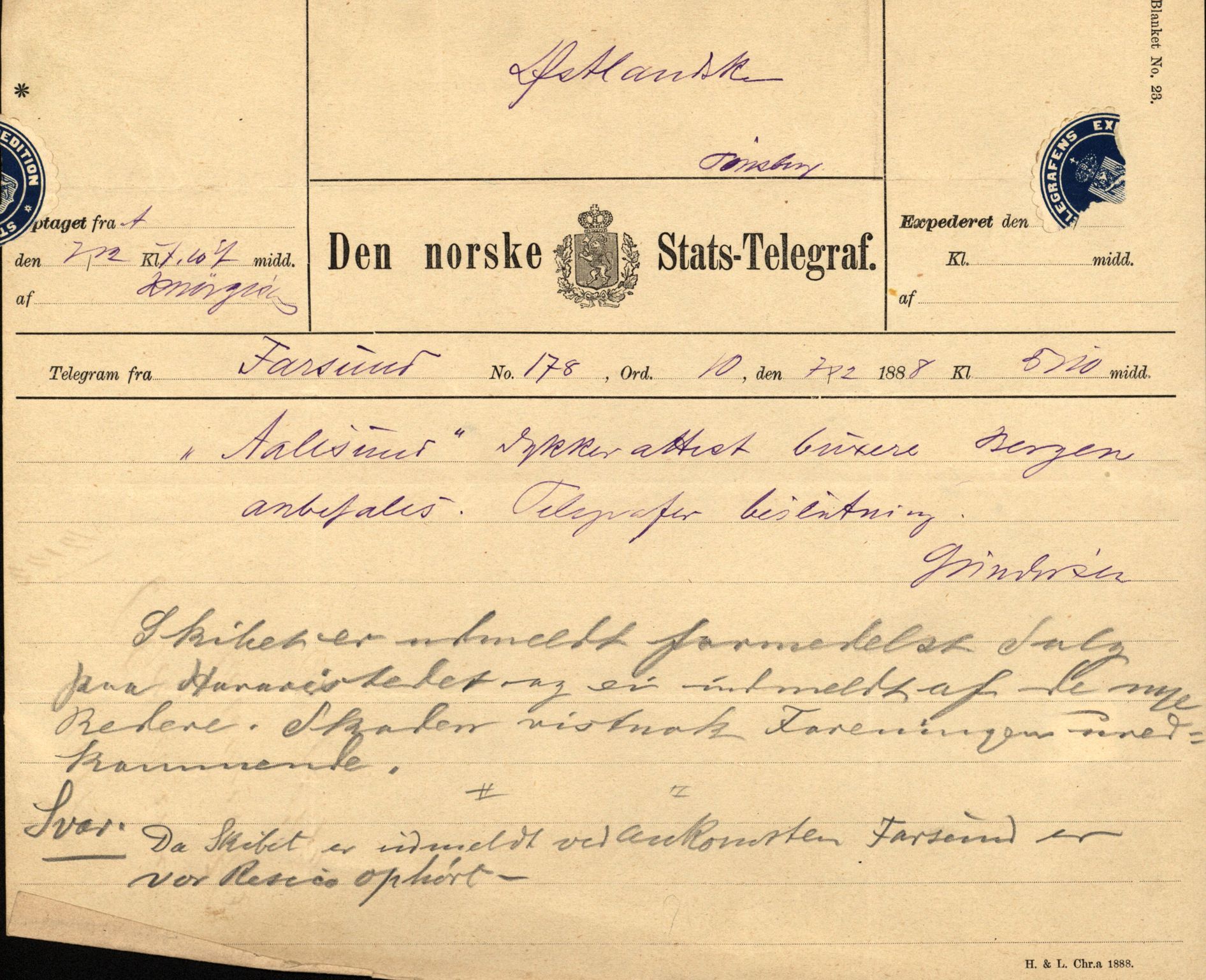 Pa 63 - Østlandske skibsassuranceforening, VEMU/A-1079/G/Ga/L0021/0012: Havaridokumenter / Agathe, Ala, Aalesund, Achiles, Præsident Harbitz, 1888, p. 15