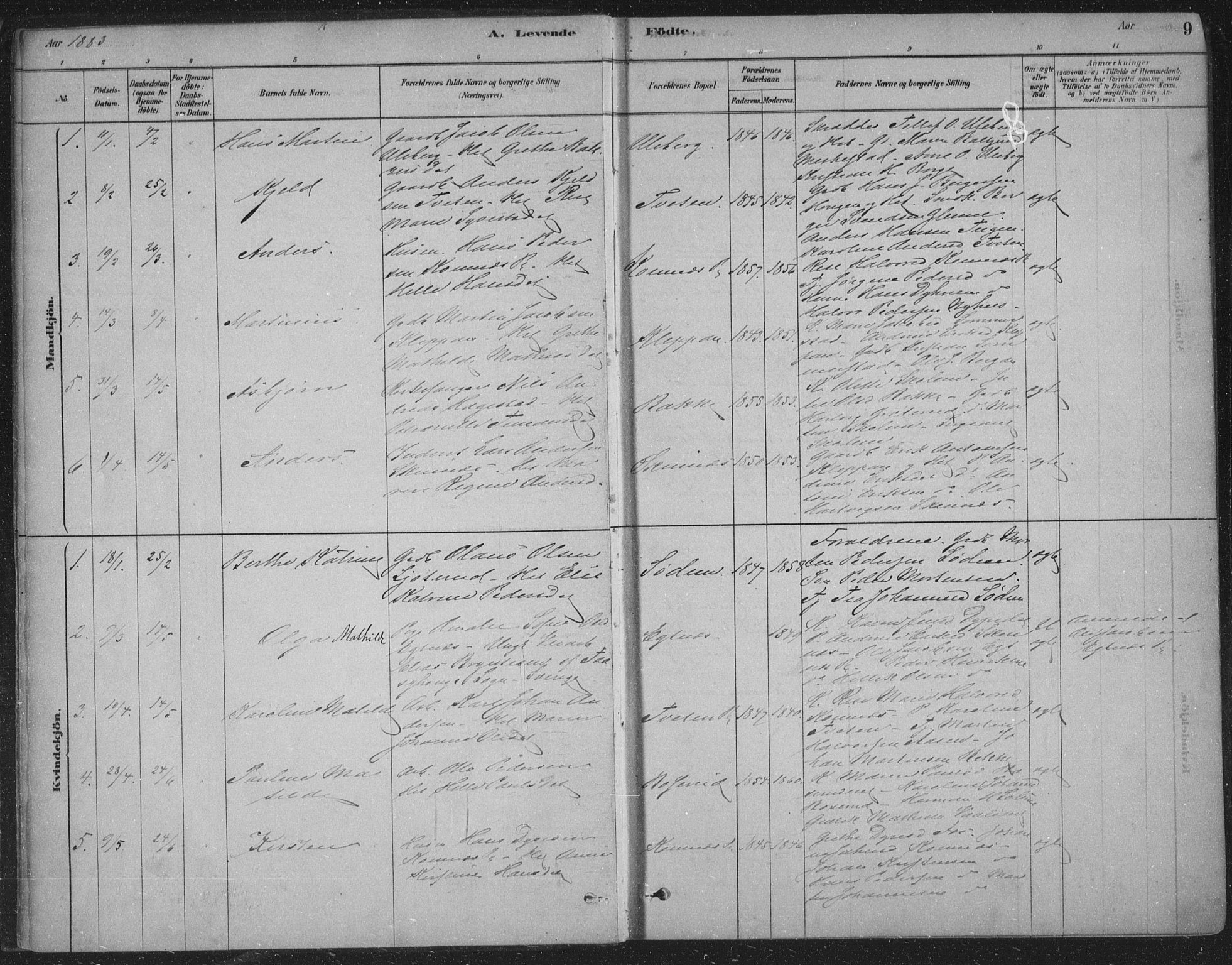 Sandsvær kirkebøker, AV/SAKO-A-244/F/Fe/L0001: Parish register (official) no. V 1, 1878-1936, p. 9