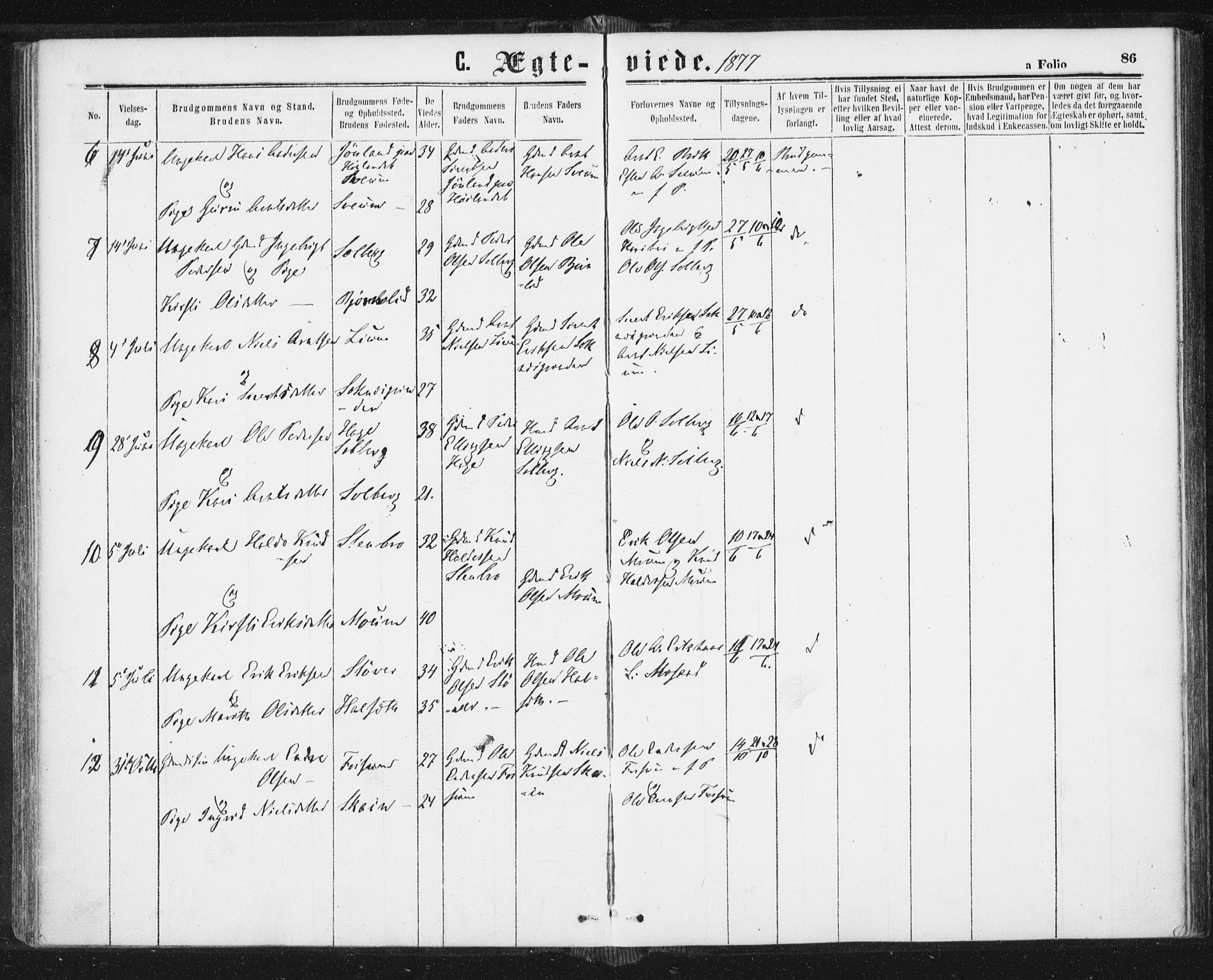 Ministerialprotokoller, klokkerbøker og fødselsregistre - Sør-Trøndelag, AV/SAT-A-1456/689/L1039: Parish register (official) no. 689A04, 1865-1878, p. 86
