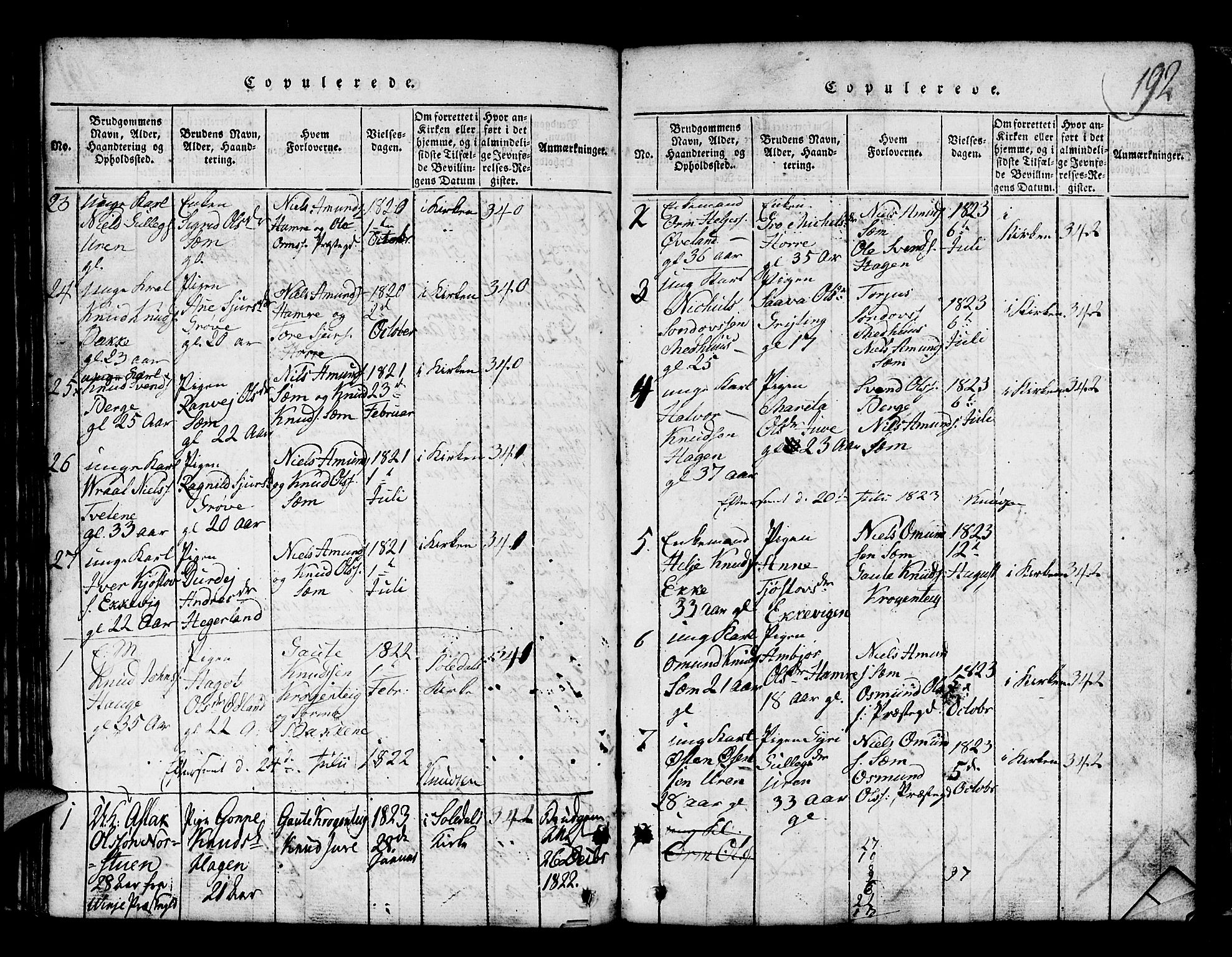 Røldal sokneprestembete, SAB/A-100247: Parish register (copy) no. A 1, 1817-1860, p. 192