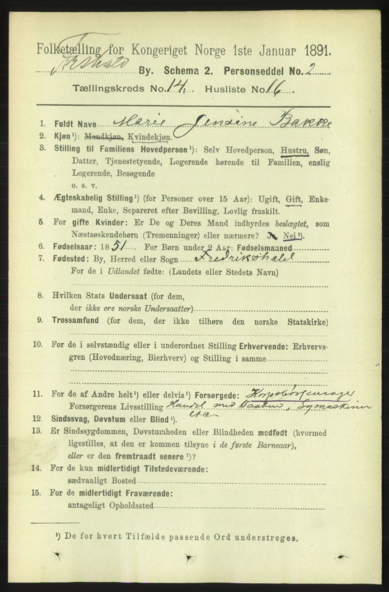 RA, 1891 census for 0101 Fredrikshald, 1891, p. 9235