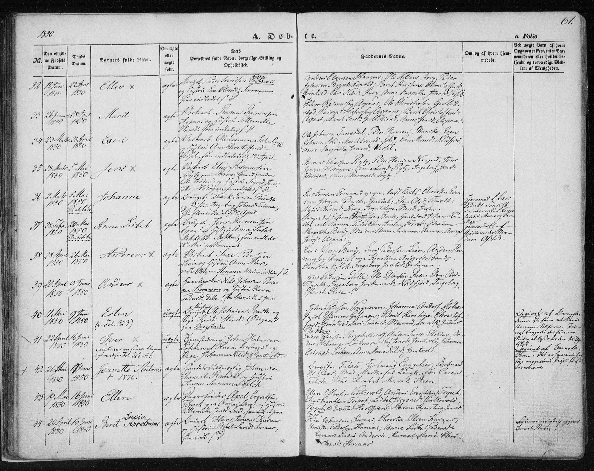 Ministerialprotokoller, klokkerbøker og fødselsregistre - Sør-Trøndelag, AV/SAT-A-1456/681/L0931: Parish register (official) no. 681A09, 1845-1859, p. 61