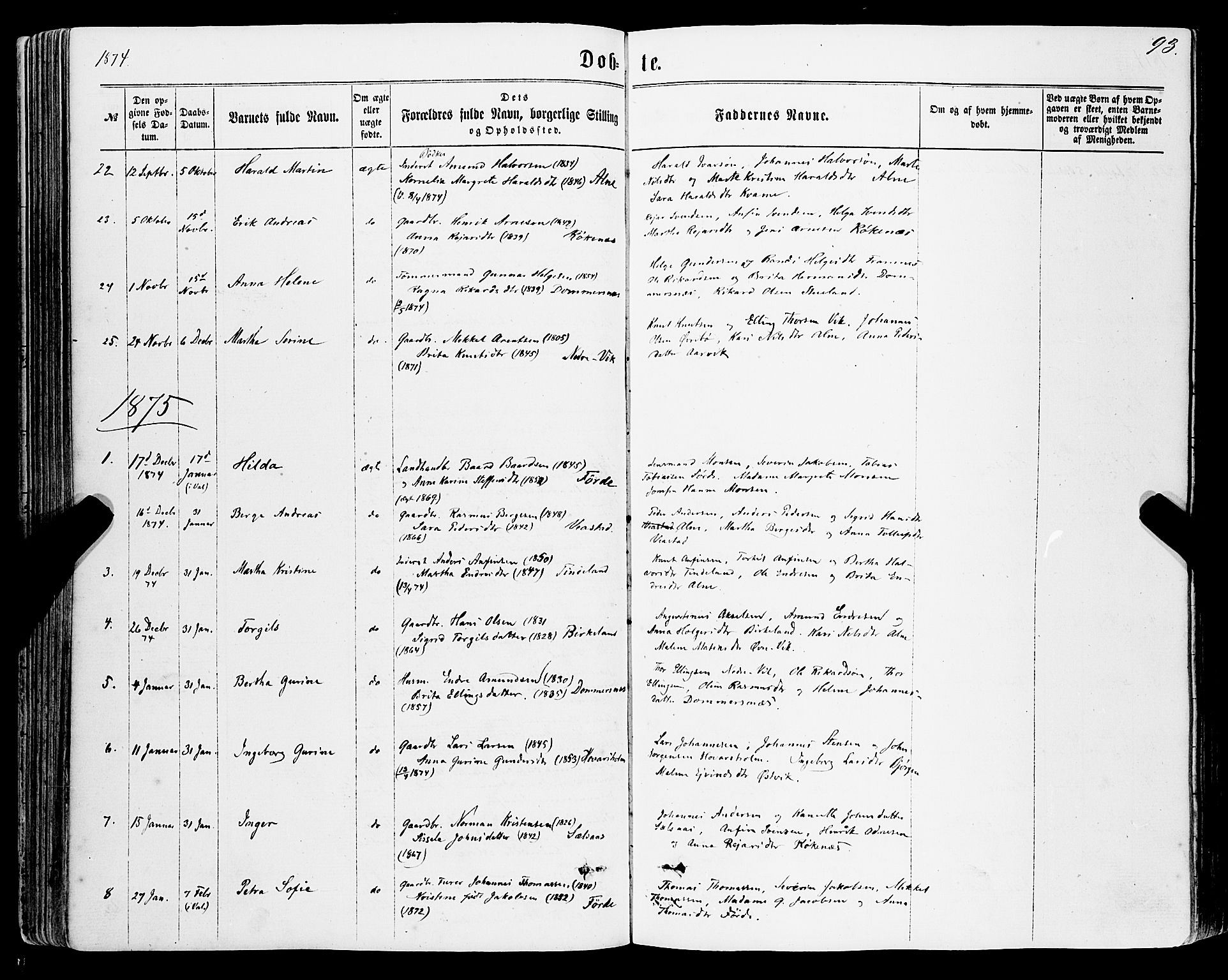 Sveio Sokneprestembete, SAB/A-78501/H/Haa: Parish register (official) no. A 1, 1861-1877, p. 93