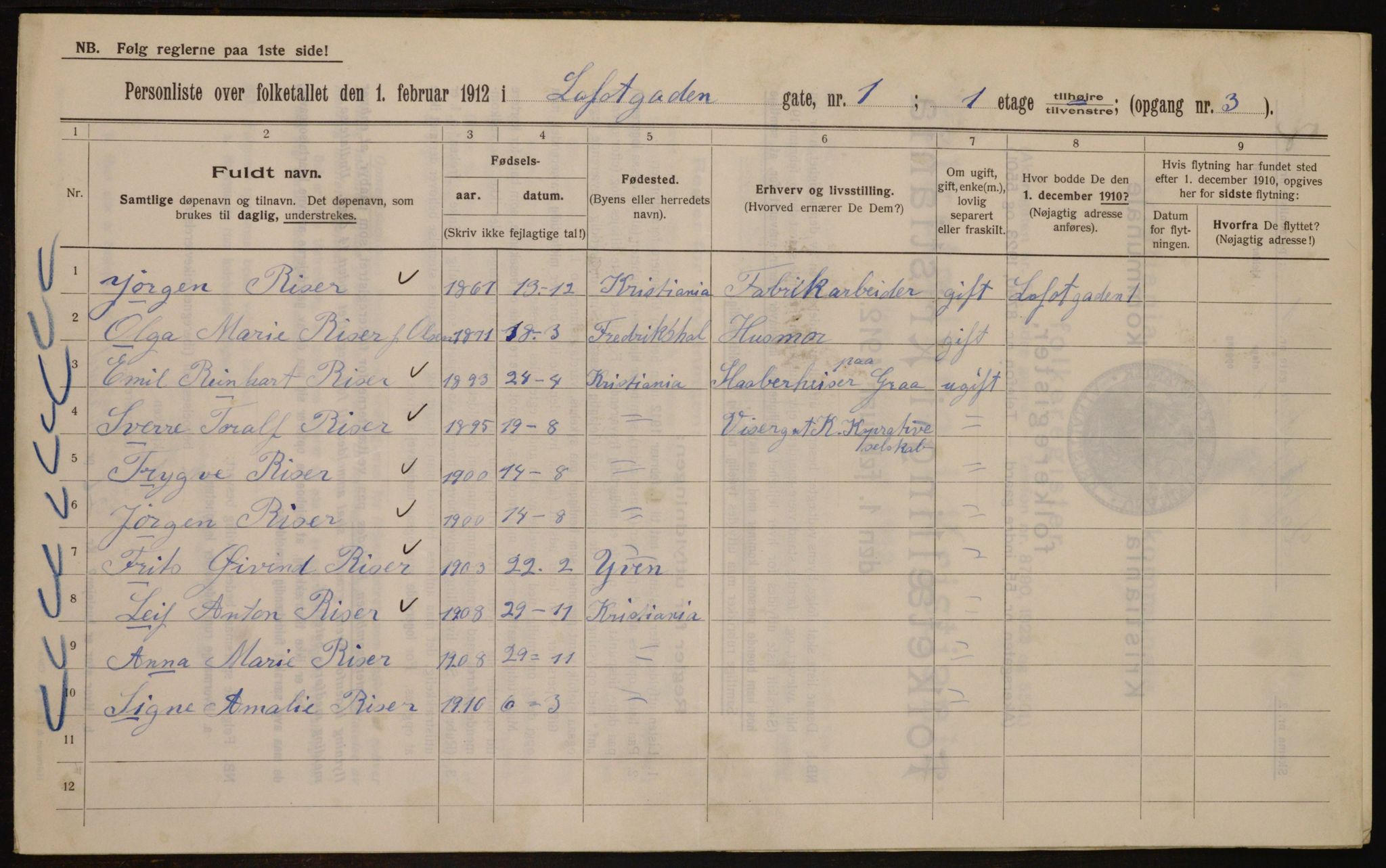 OBA, Municipal Census 1912 for Kristiania, 1912, p. 58716