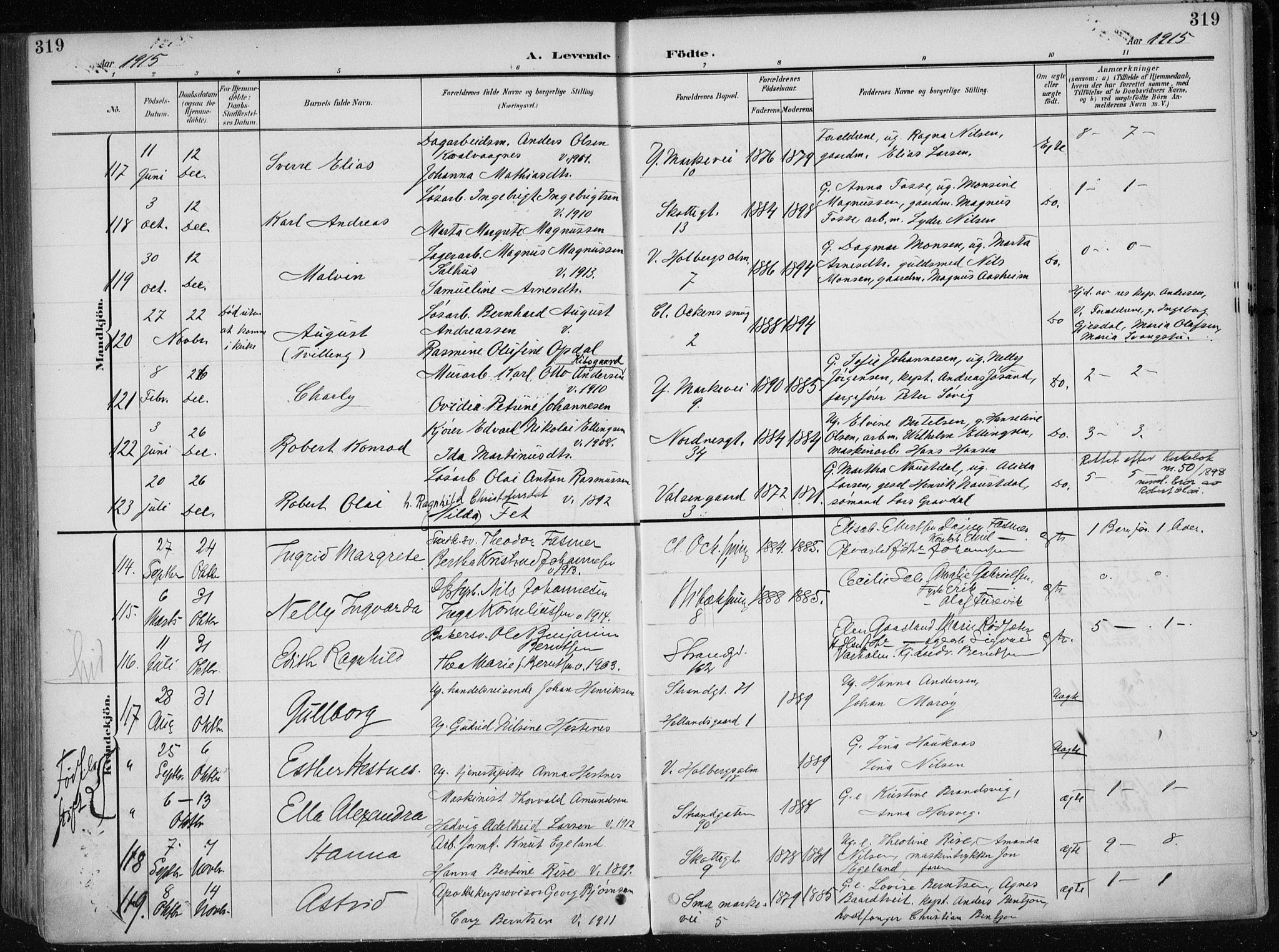 Nykirken Sokneprestembete, AV/SAB-A-77101/H/Haa/L0019: Parish register (official) no. B 7, 1904-1916, p. 319