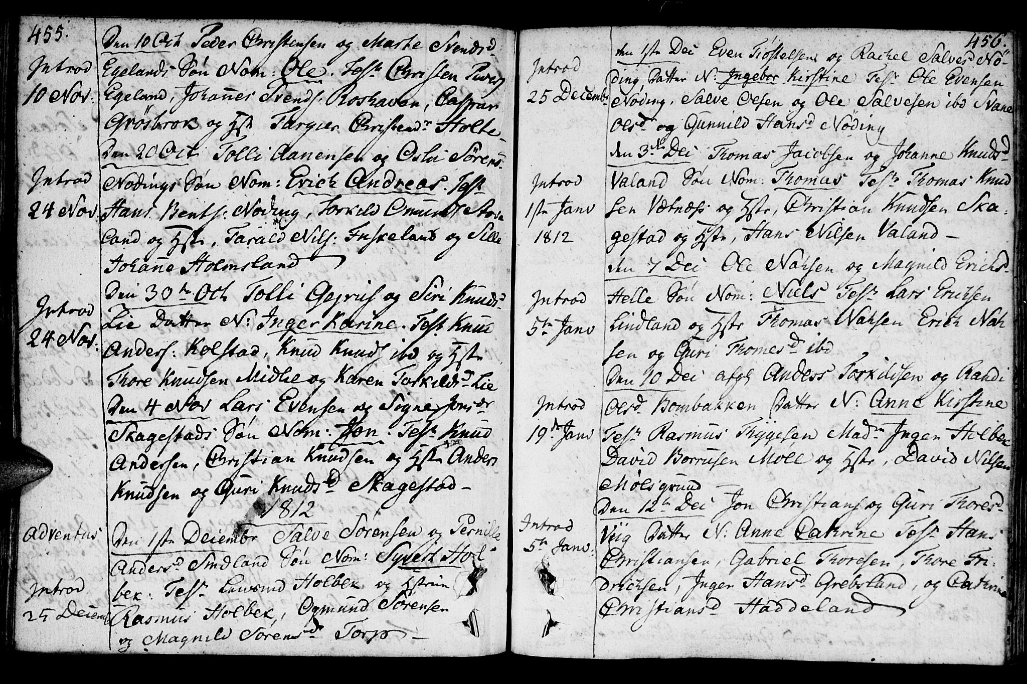 Holum sokneprestkontor, SAK/1111-0022/F/Fa/Faa/L0003: Parish register (official) no. A 3, 1780-1821, p. 455-456