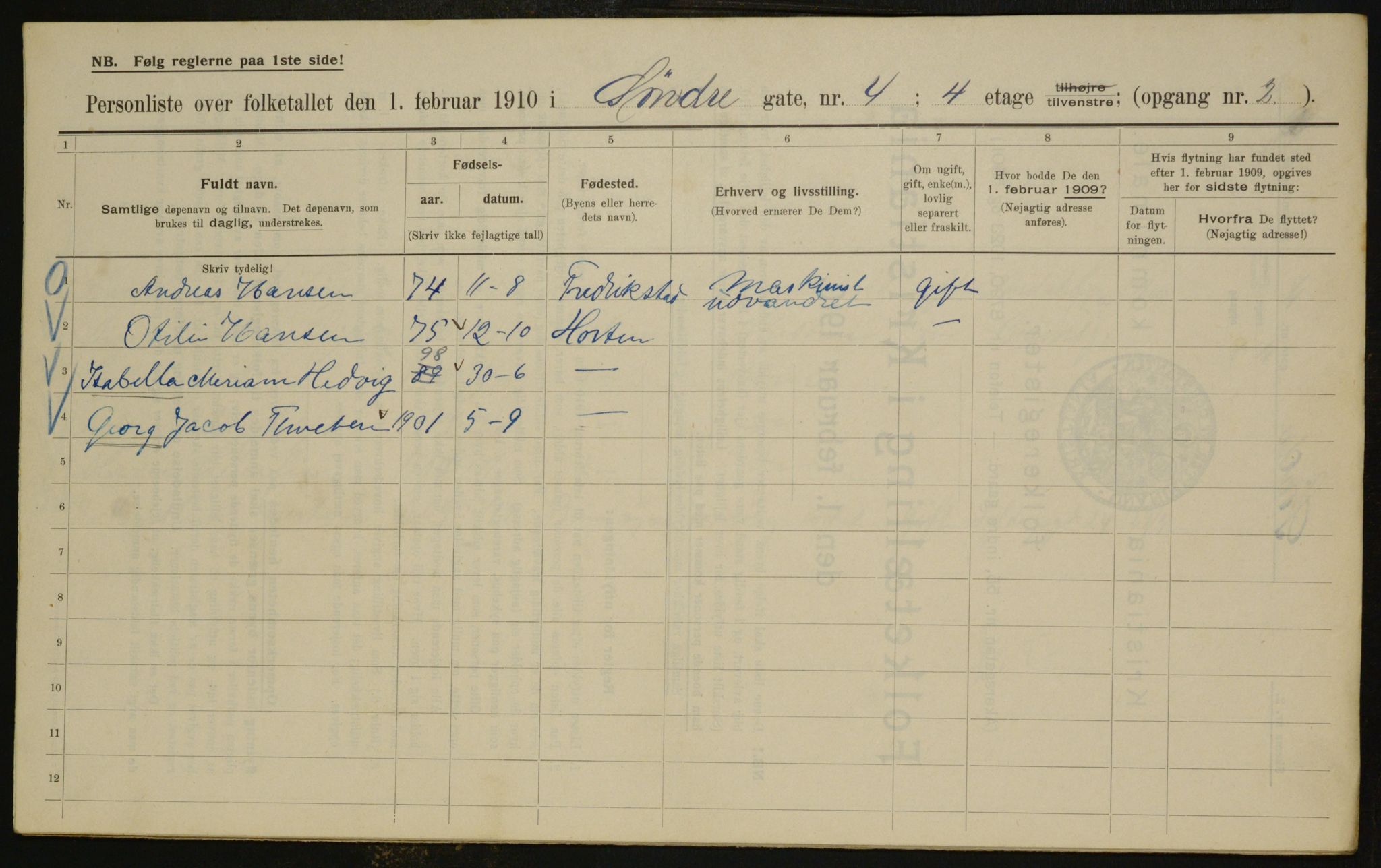 OBA, Municipal Census 1910 for Kristiania, 1910, p. 100967