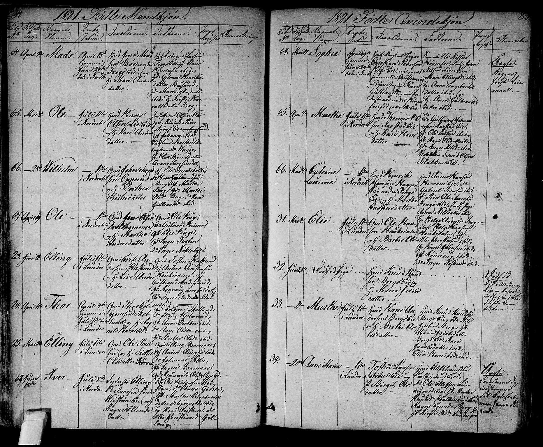 Norderhov kirkebøker, SAKO/A-237/F/Fa/L0009: Parish register (official) no. 9, 1819-1837, p. 84-85