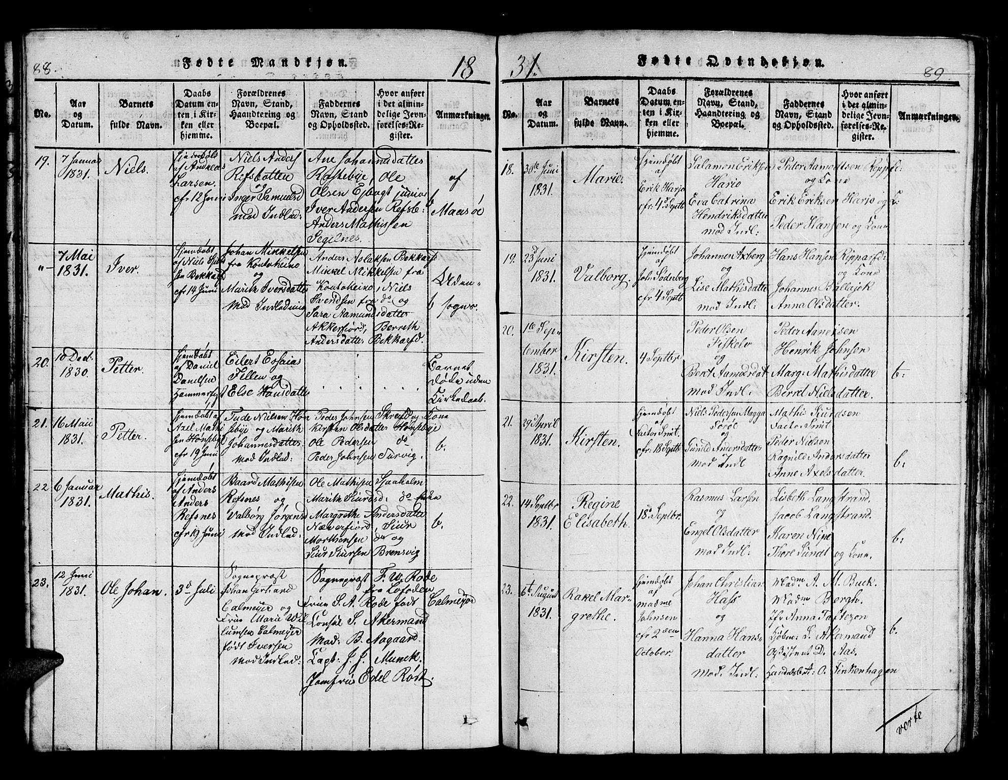 Hammerfest sokneprestkontor, AV/SATØ-S-1347/H/Hb/L0001.klokk: Parish register (copy) no. 1, 1822-1850, p. 88-89