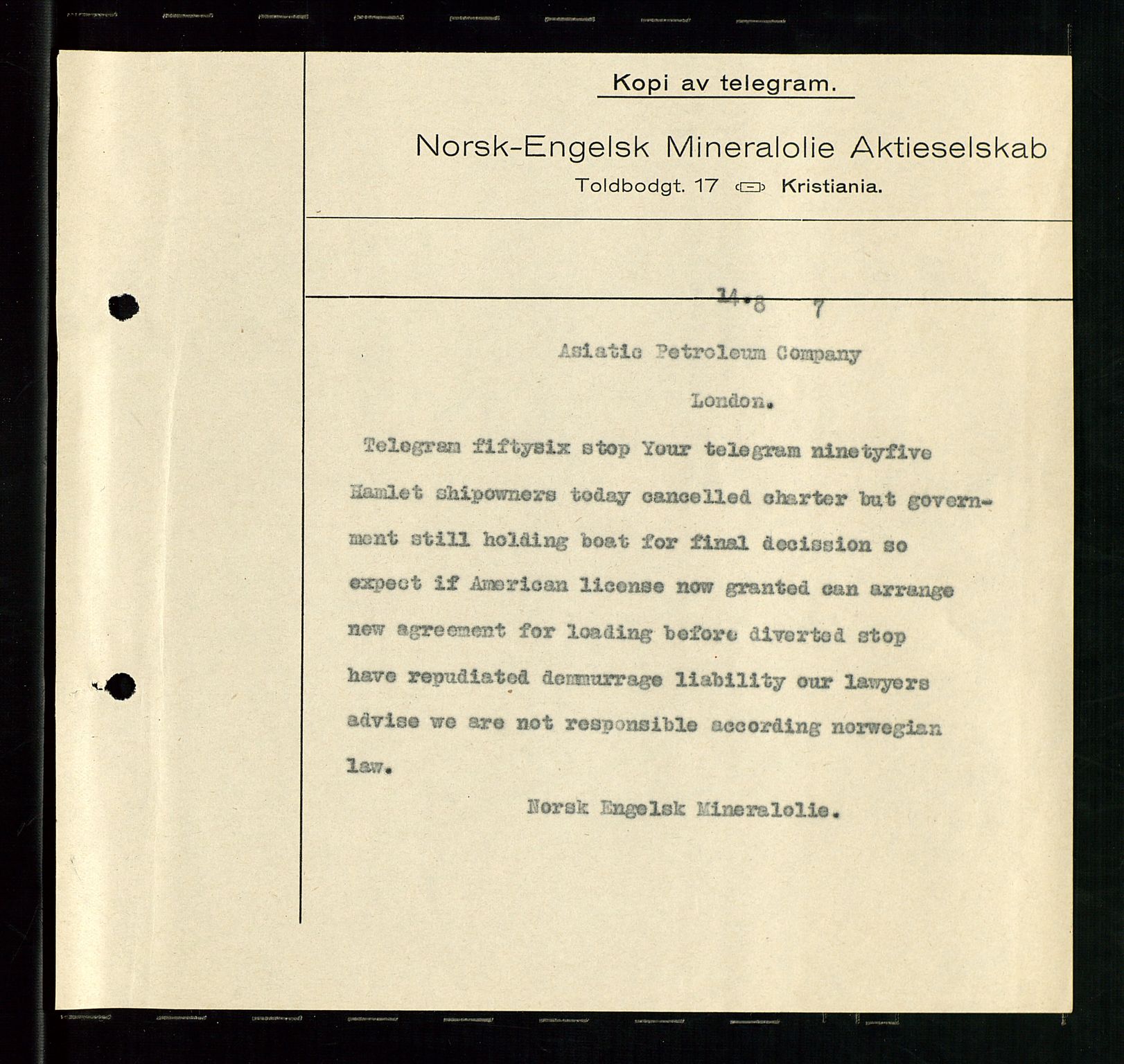 Pa 1521 - A/S Norske Shell, AV/SAST-A-101915/E/Ea/Eaa/L0001: Sjefskorrespondanse, 1917, p. 326